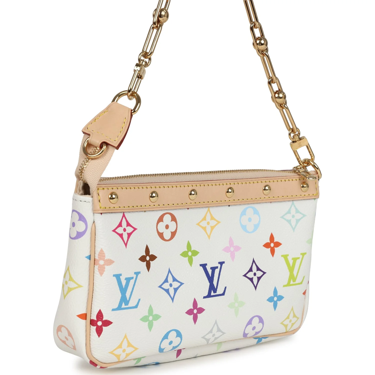Louis Vuitton X Takashi Murakami Pochette Accessories White Multicolored Monogram Gold Hardware