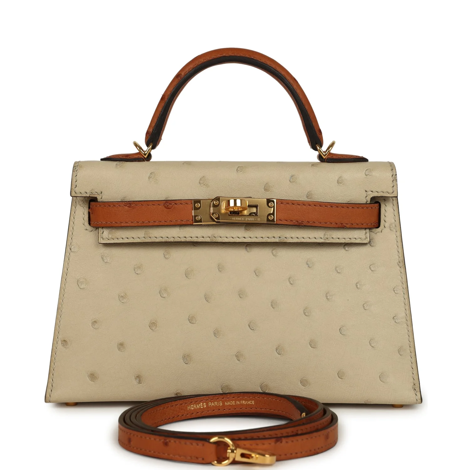 Hermes Special Order (HSS) Kelly Sellier 20 Parchemin and Cognac Ostrich Gold Hardware