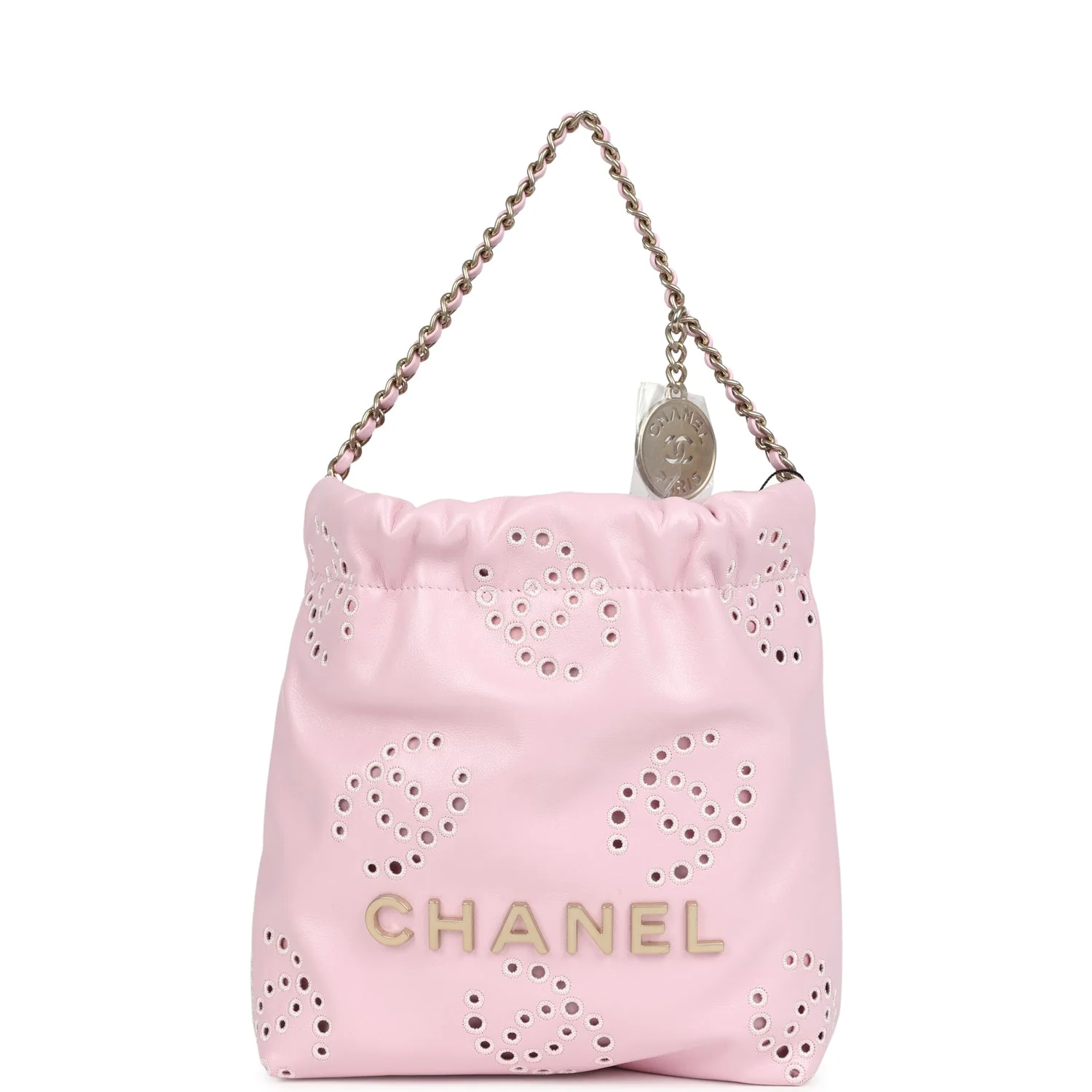 Chanel Mini 22 Bag Pink Shiny Calfskin Brushed Gold Hardware