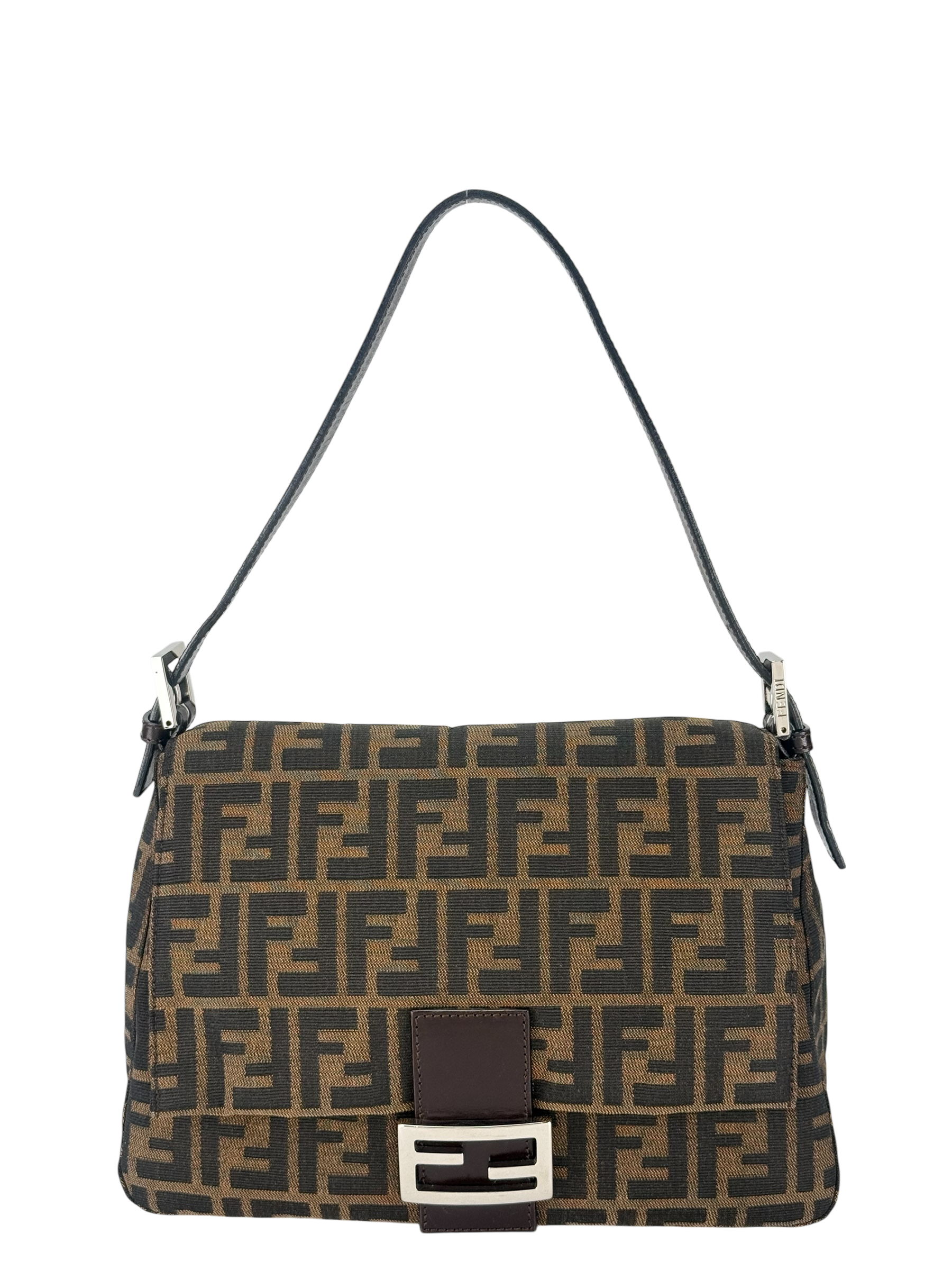 FENDI - Brown Zucca Mamma Baguette Handbag Silver Hardware