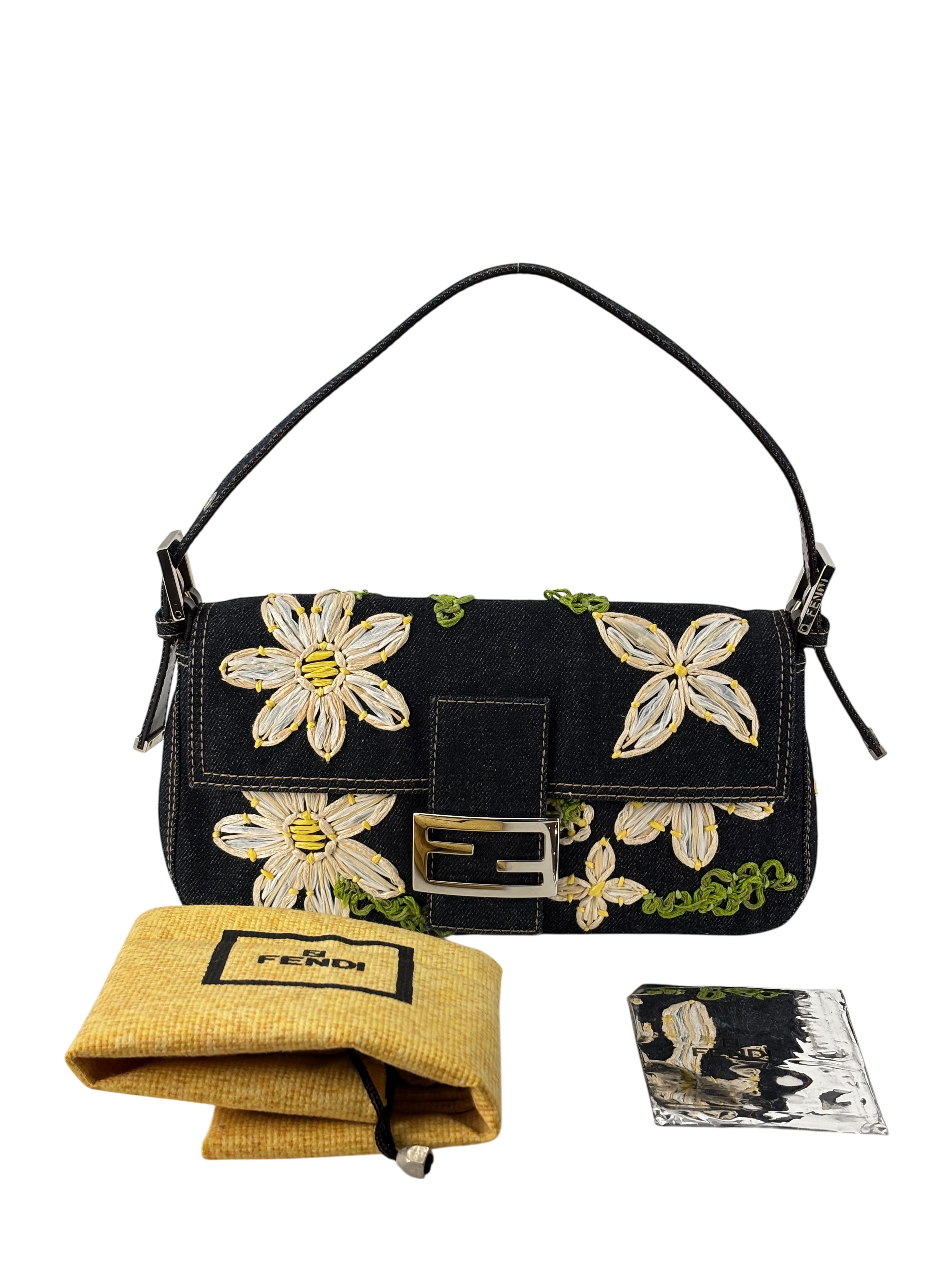 FENDI - Small Baguette Bag Denim Flower Navy