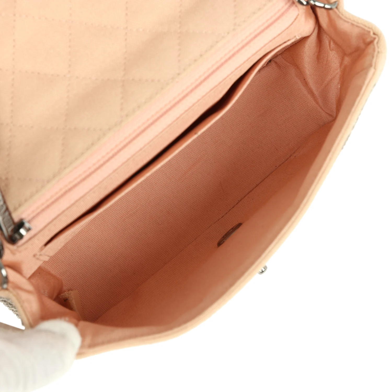 Pre-owned Chanel Mini CC Studded Rectangular Flap Bag Light Pink Canvas Ruthenium Hardware