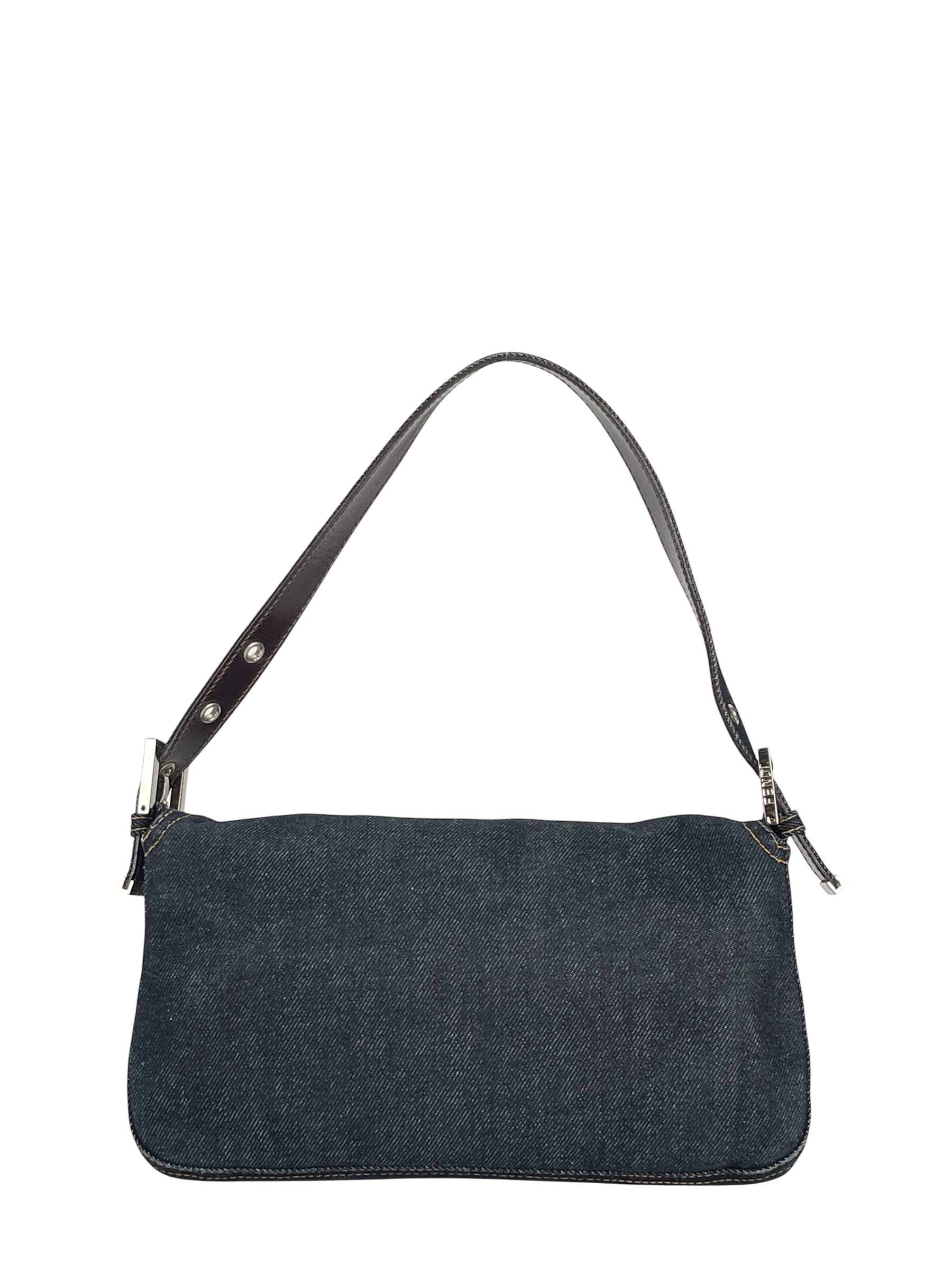 FENDI - Small Mamma Baguette Bag Denim Navy Sliver Hardware