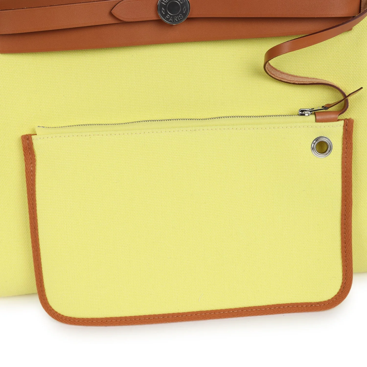 Hermes Herbag Zip PM 31 Jaune Citron Toile H Canvas and Fauve Vache Hunter Palladium Hardware