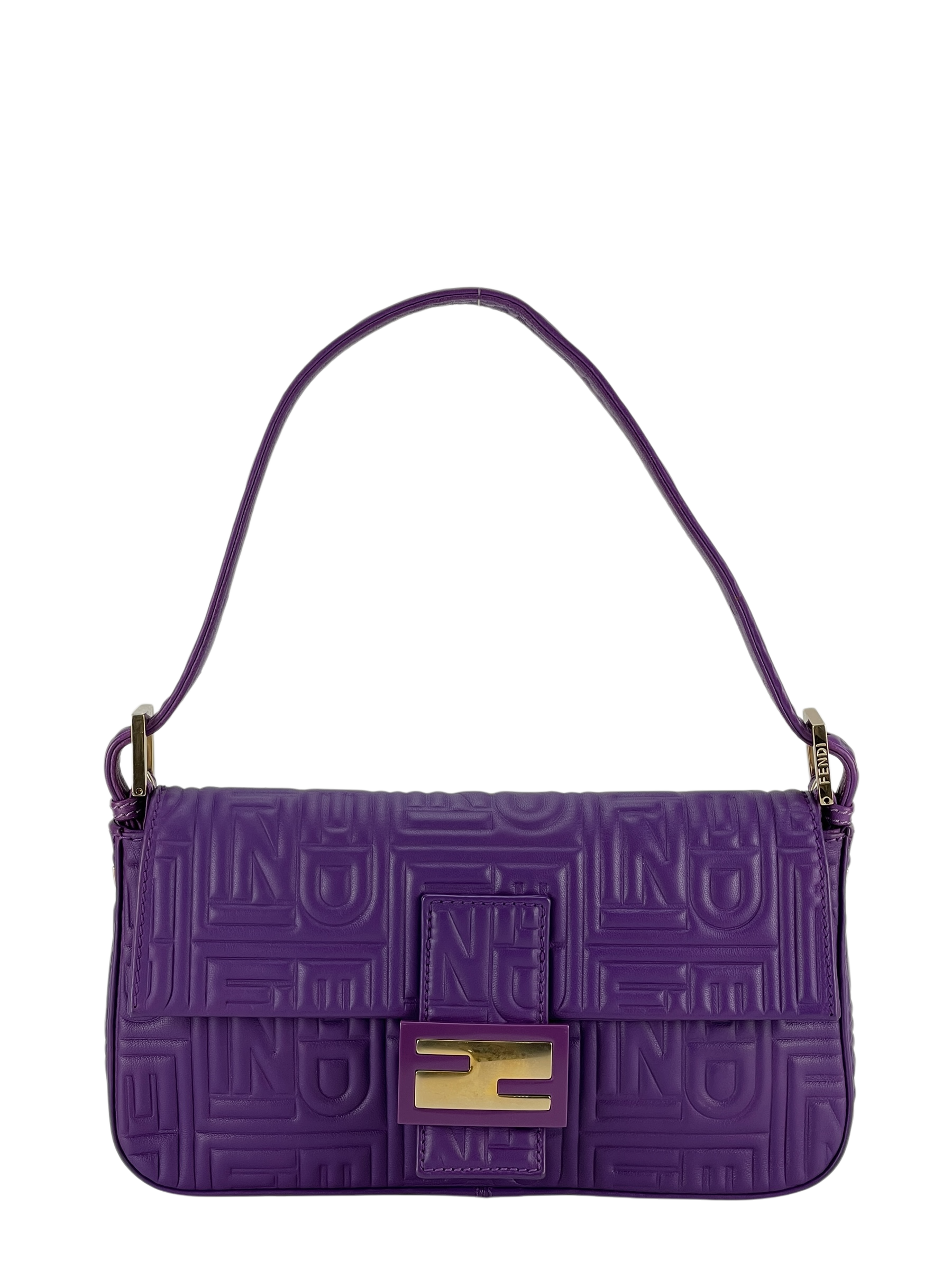 FENDI - Baguette Purple Embossed Leather Shoulder Bag