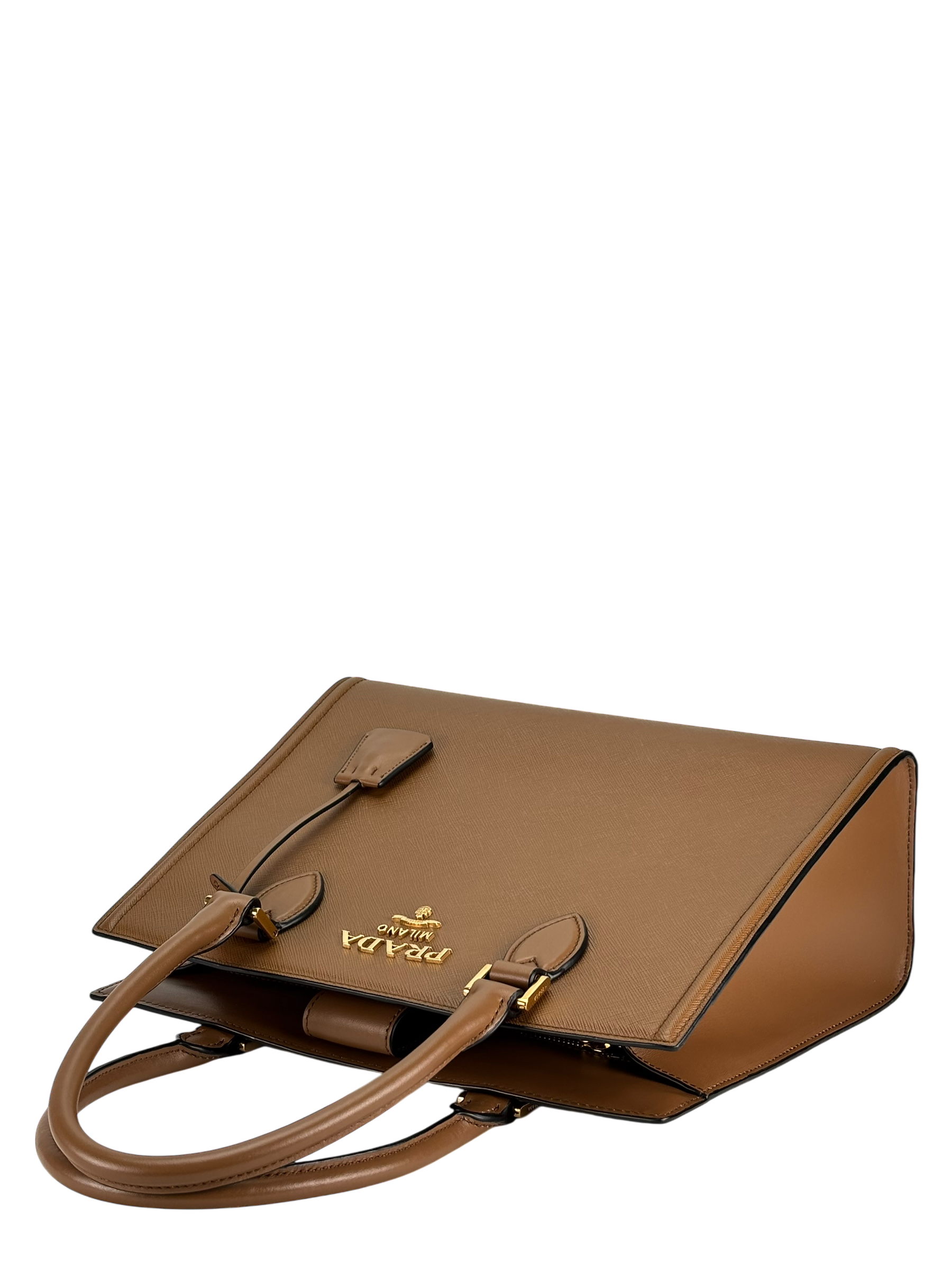 PRADA - Brown Calfskin Saffiano 2Way Hand Shoulder Bag