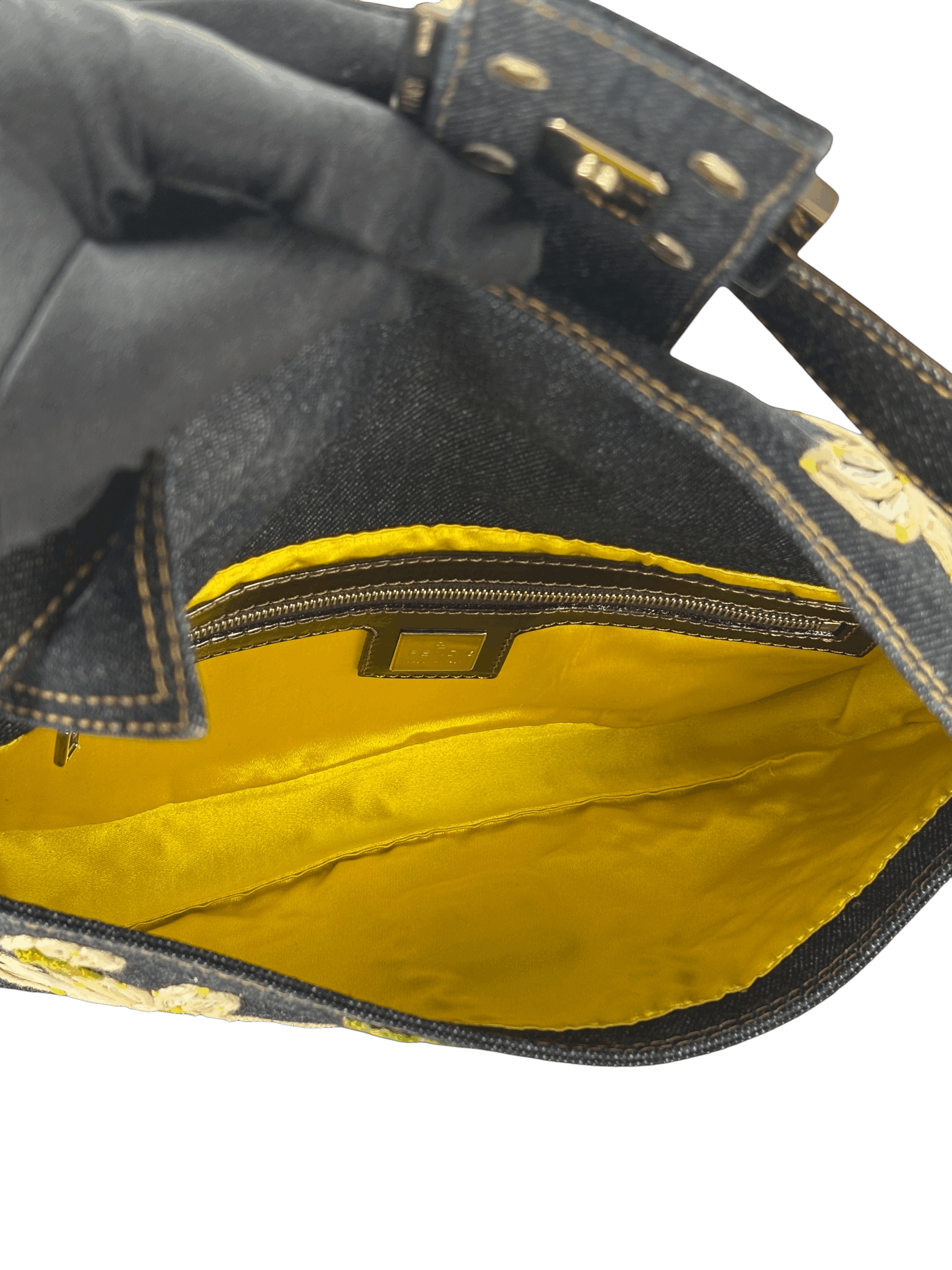 FENDI - Small Baguette Bag Denim Flower Navy