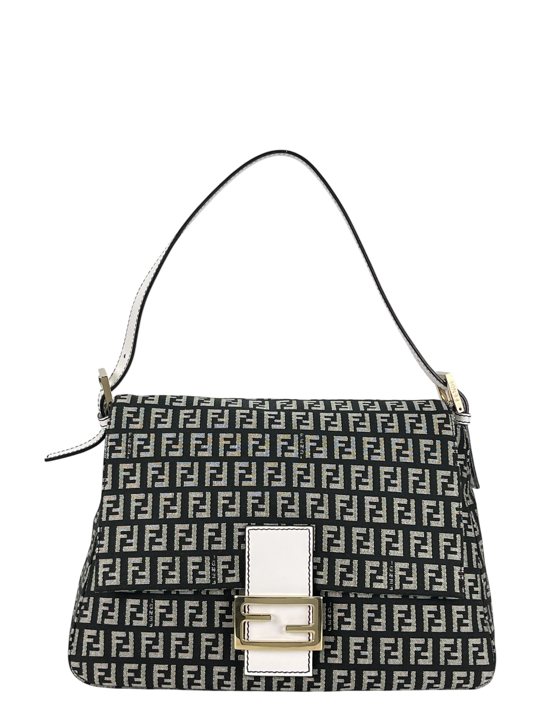 FENDI - Navy Canvas Mamma Baguette Cloth Handbag Gold Hardware
