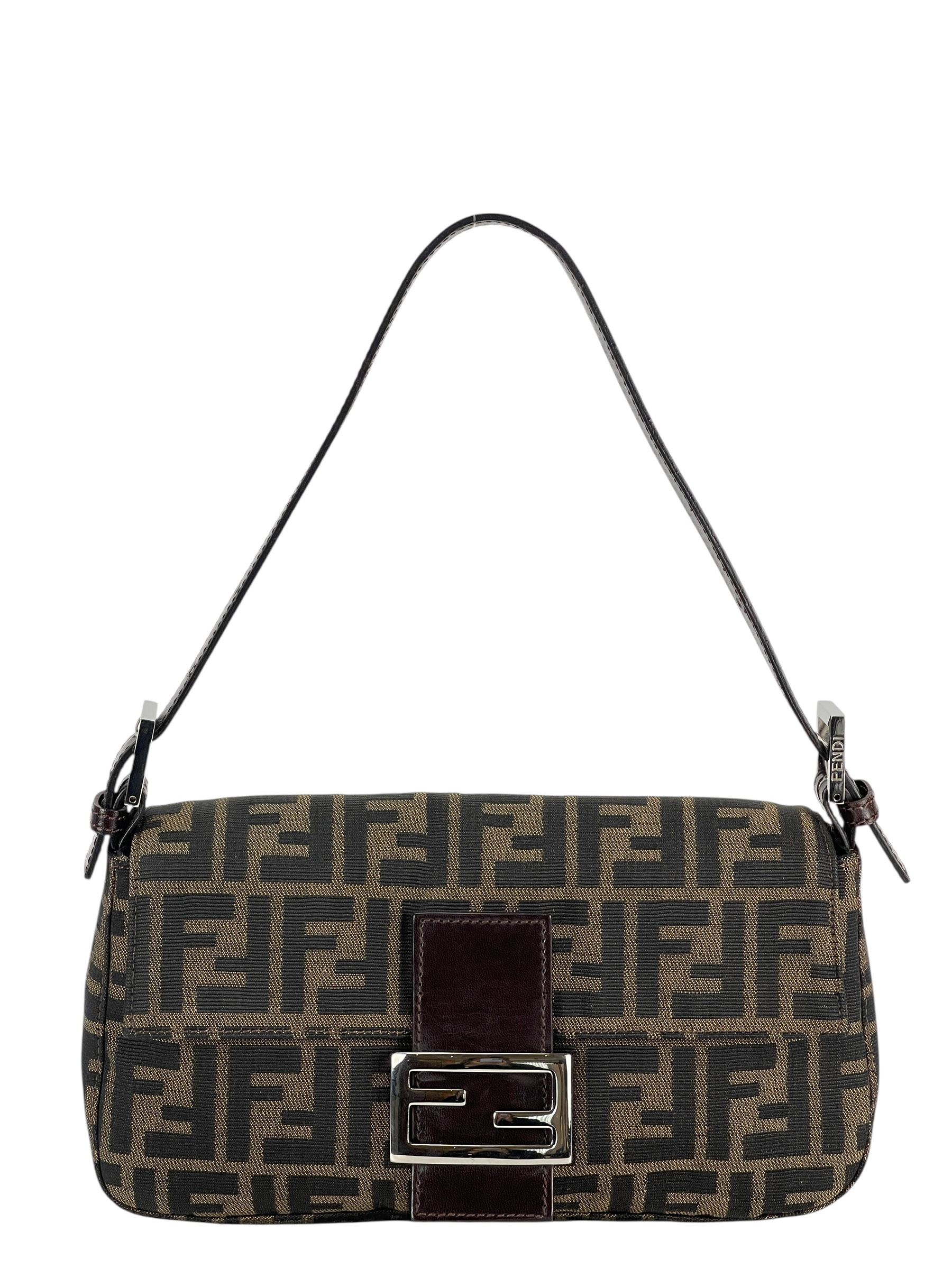 FENDI - Brown Zucca Baguette Handbag Silver Hardware