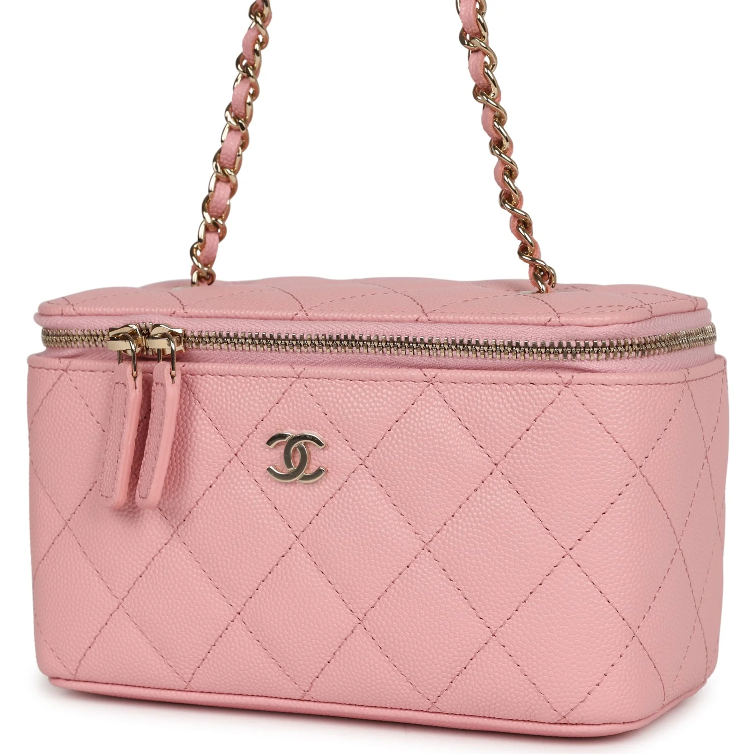 Chanel Small Classic Vanity Case Pink Caviar Light Gold Hardware