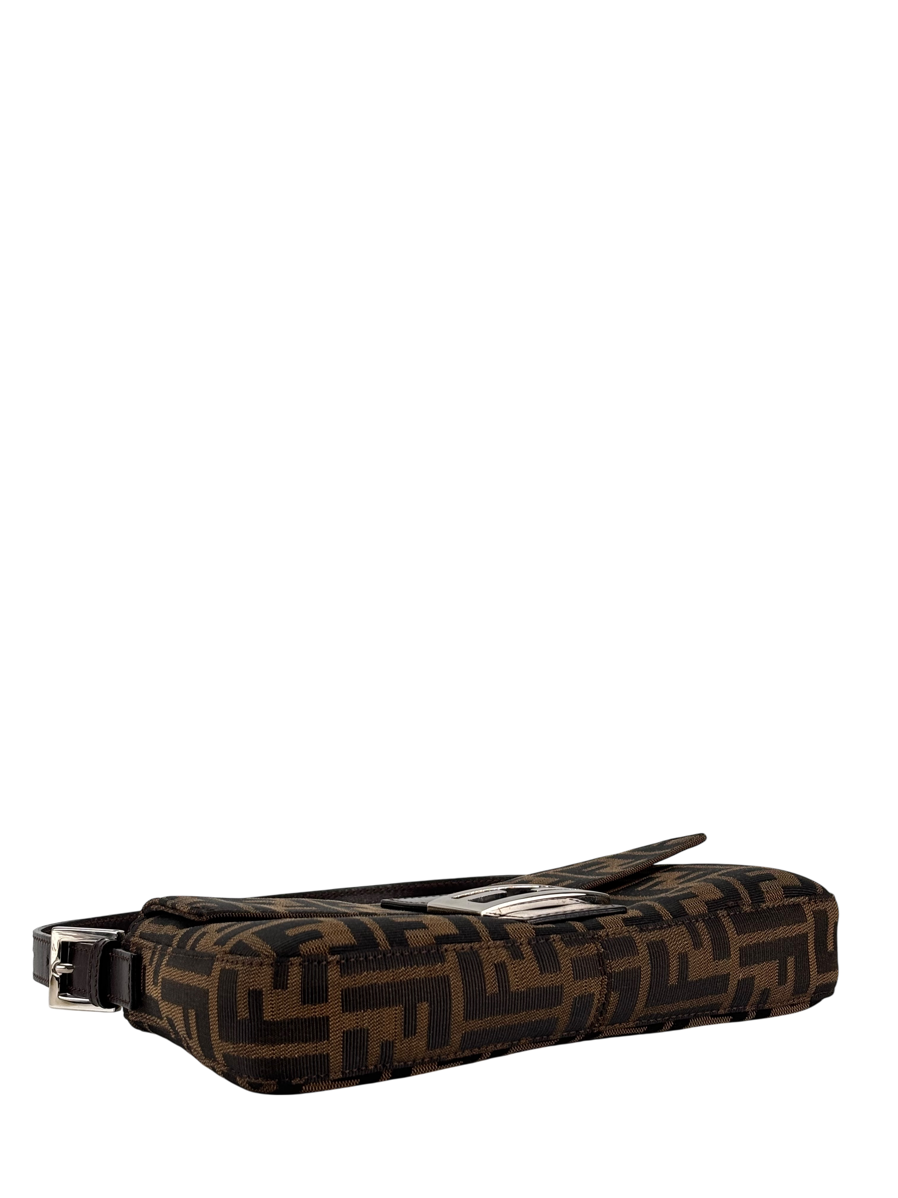 FENDI - Brown Canvas Baguette Handbag Silver Hardware