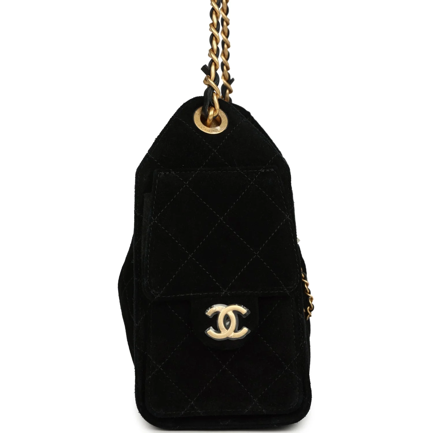 Chanel Mini 25 Hobo Bag Black Suede Antique Gold Hardware