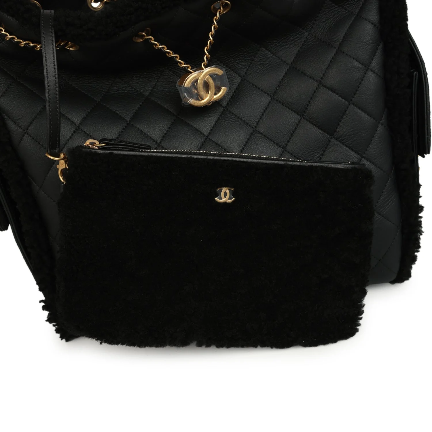Chanel Medium 25 Hobo Bag Black Crumpled Sheepskin and Shearling Antique Gold Hardware