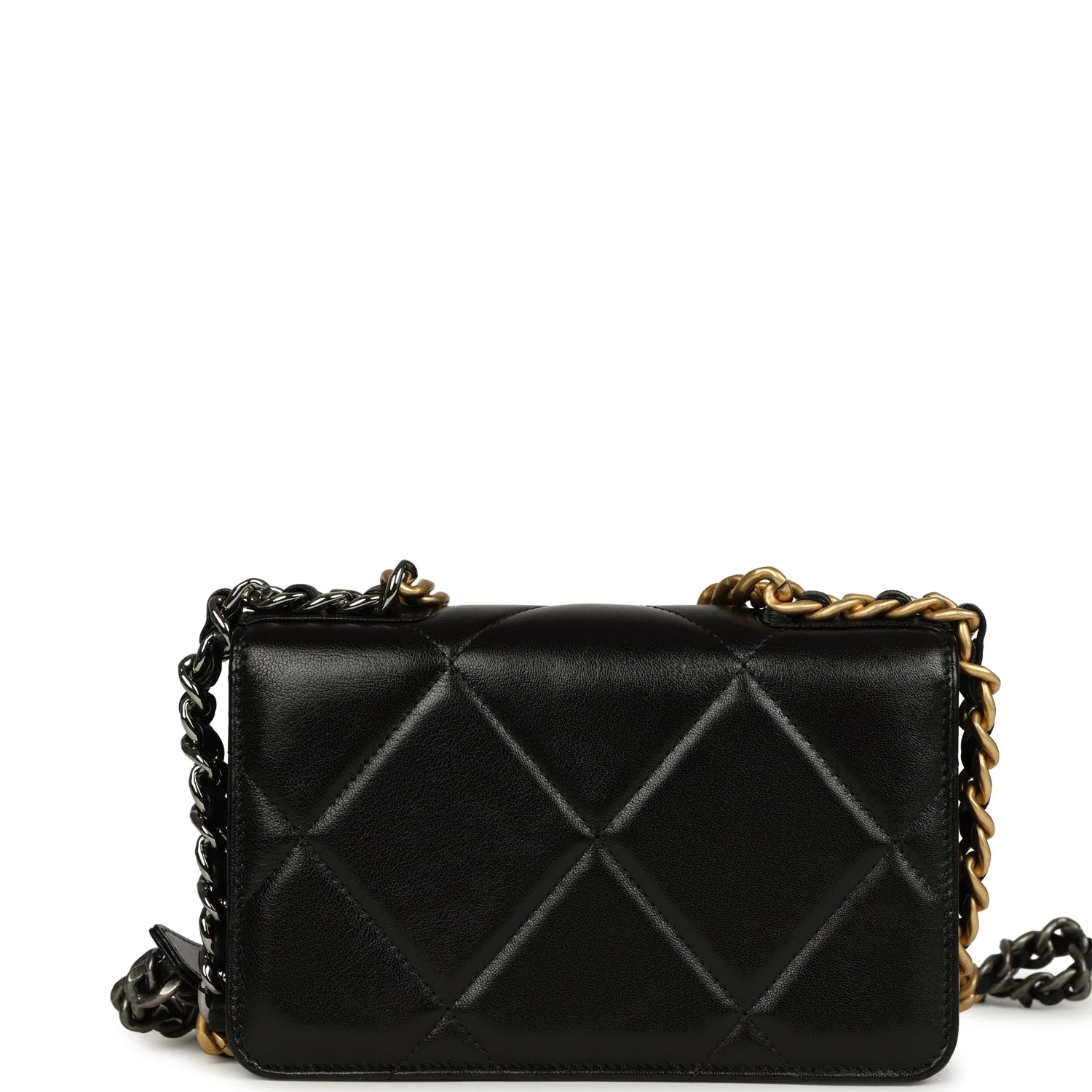 Chanel 19 Wallet On Chain Black Shiny Lambskin Mixed Metal Hardware
