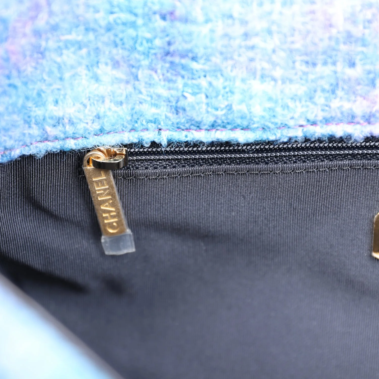 Chanel Large 19 Flap Bag Purple and Blue Wool Tweed Mixed Hardware