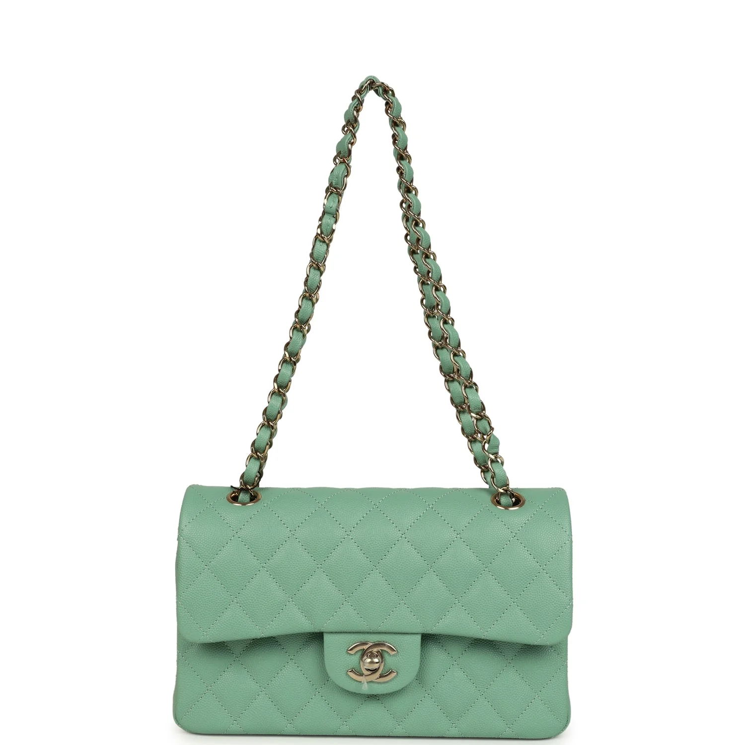 Chanel Small Classic Double Flap Bag Green Caviar Light Gold Hardware