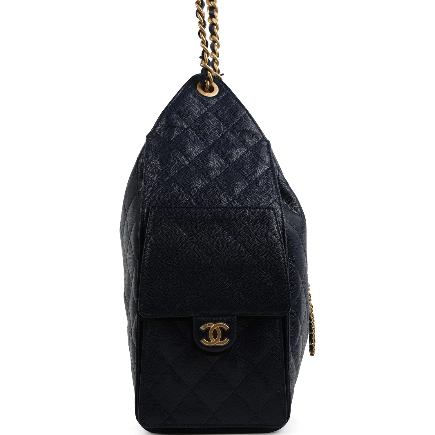 Chanel Medium 25 Hobo Bag Dark Navy Caviar Antique Gold Hardware
