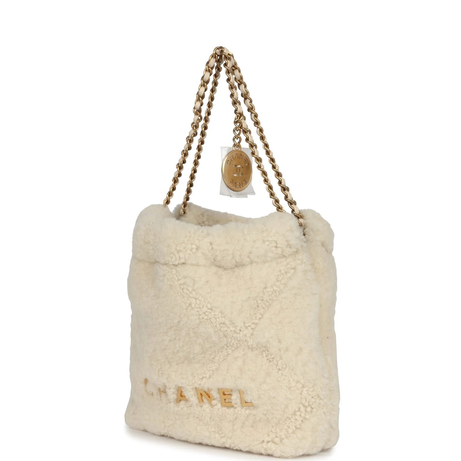 Chanel Mini 22 Bag Ecru Shearling Gold Hardware