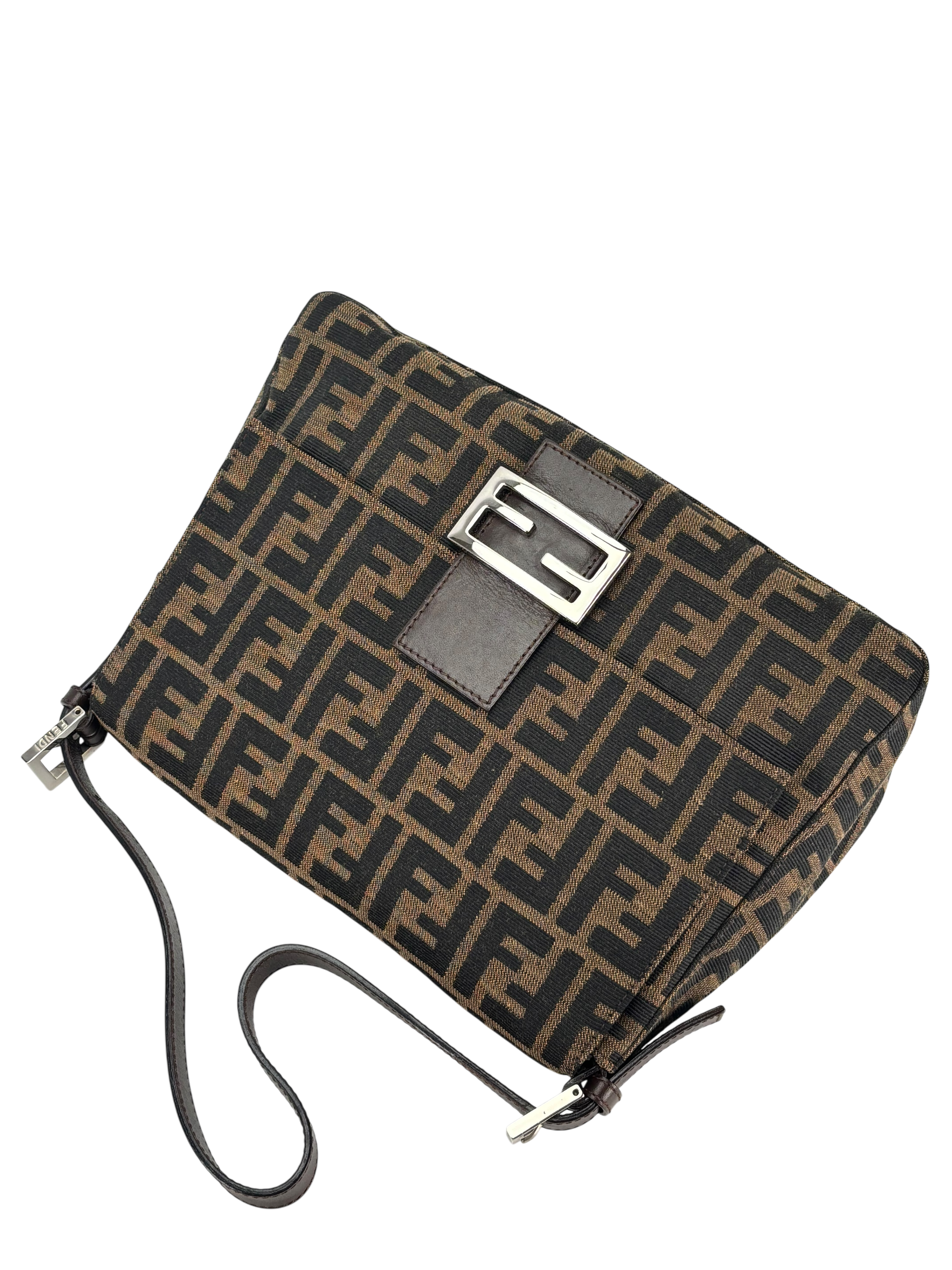 FENDI - Canvas Brown Zucca Mamma Baguette Handbag Silver Hardware
