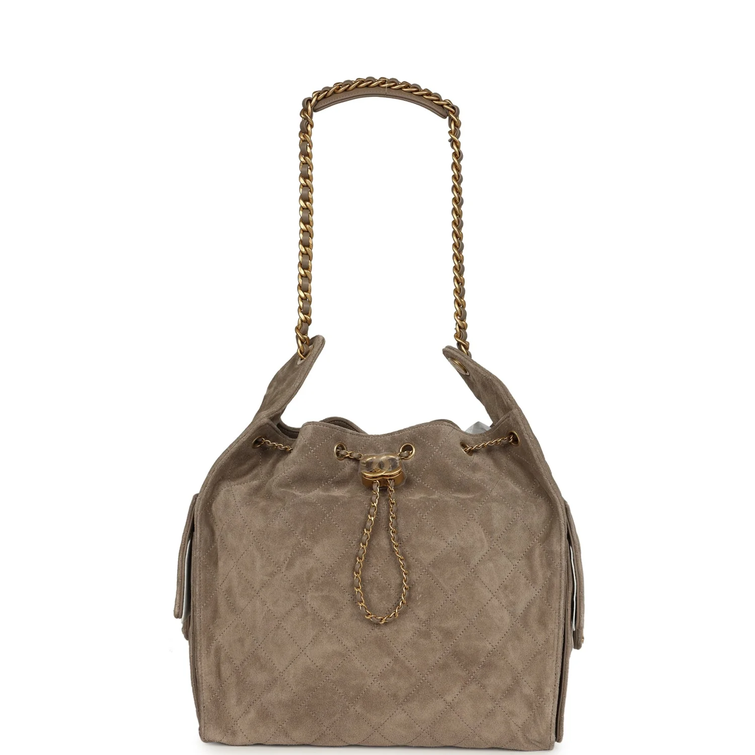 Chanel Medium 25 Hobo Bag Dark Grey Suede Antique Gold Hardware