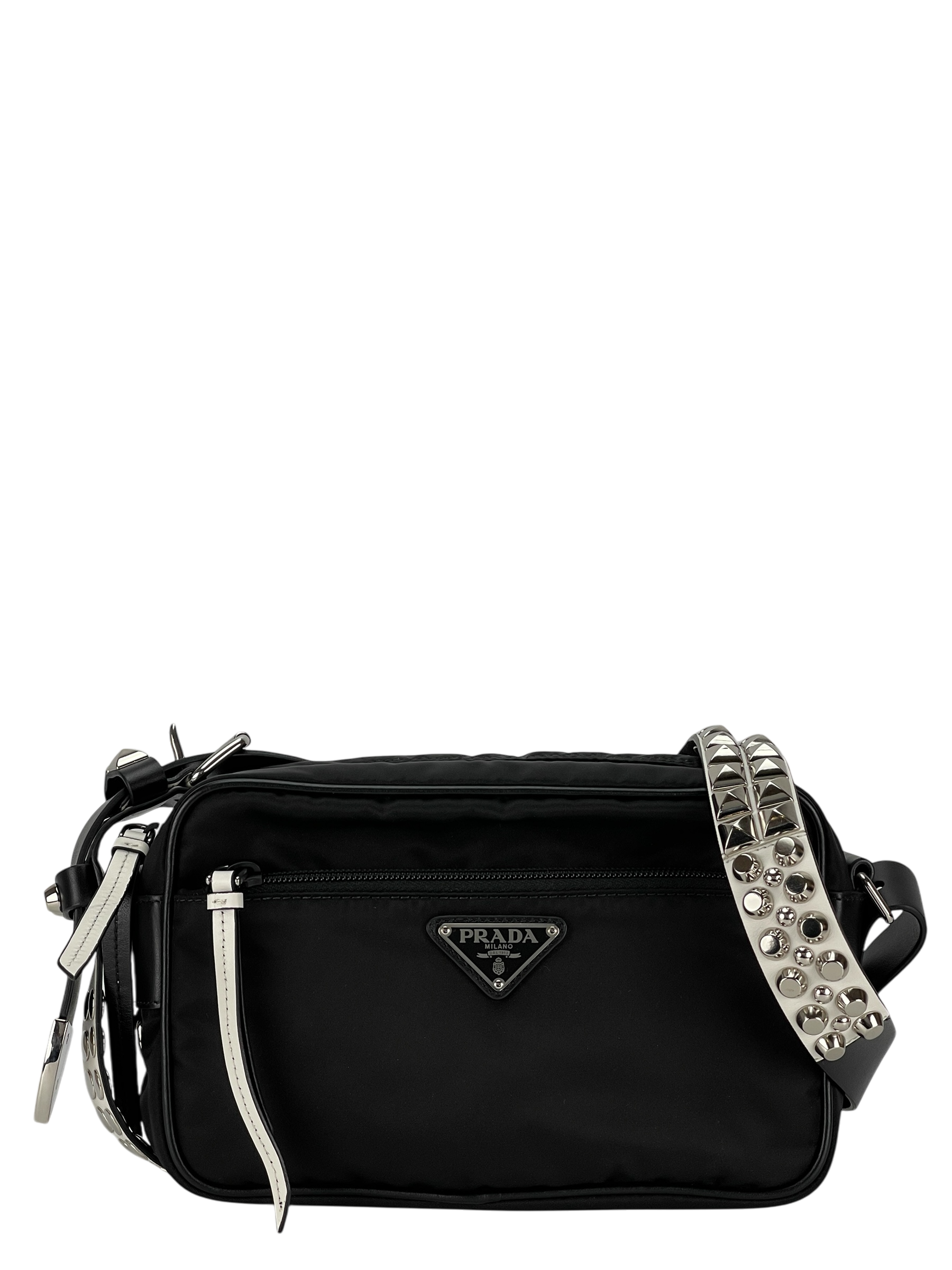 PRADA - New Vela Nylon Cross Body Bag Black Silver