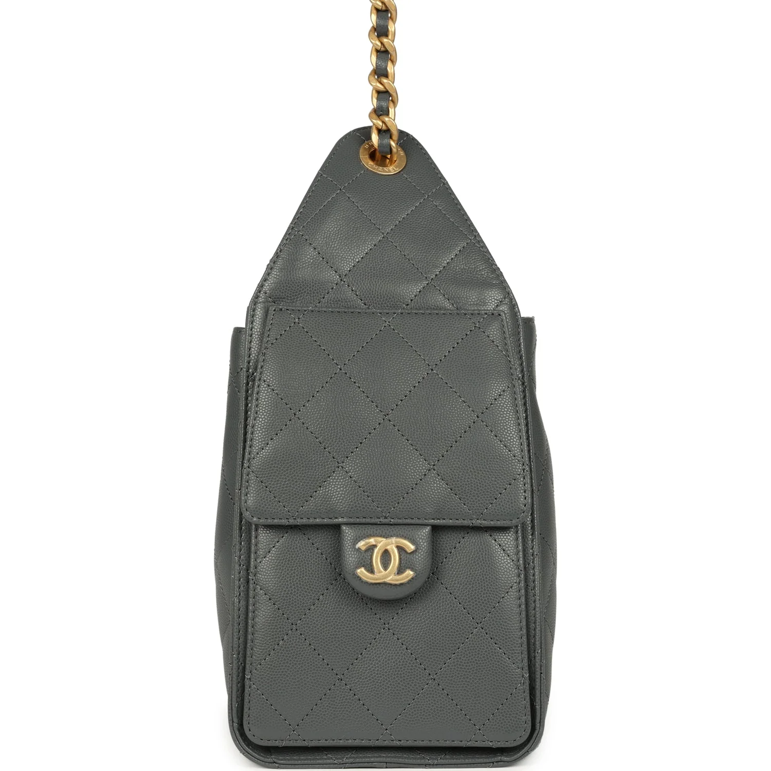 Chanel Small 25 Hobo Bag Dark Grey Caviar Antique Gold Hardware