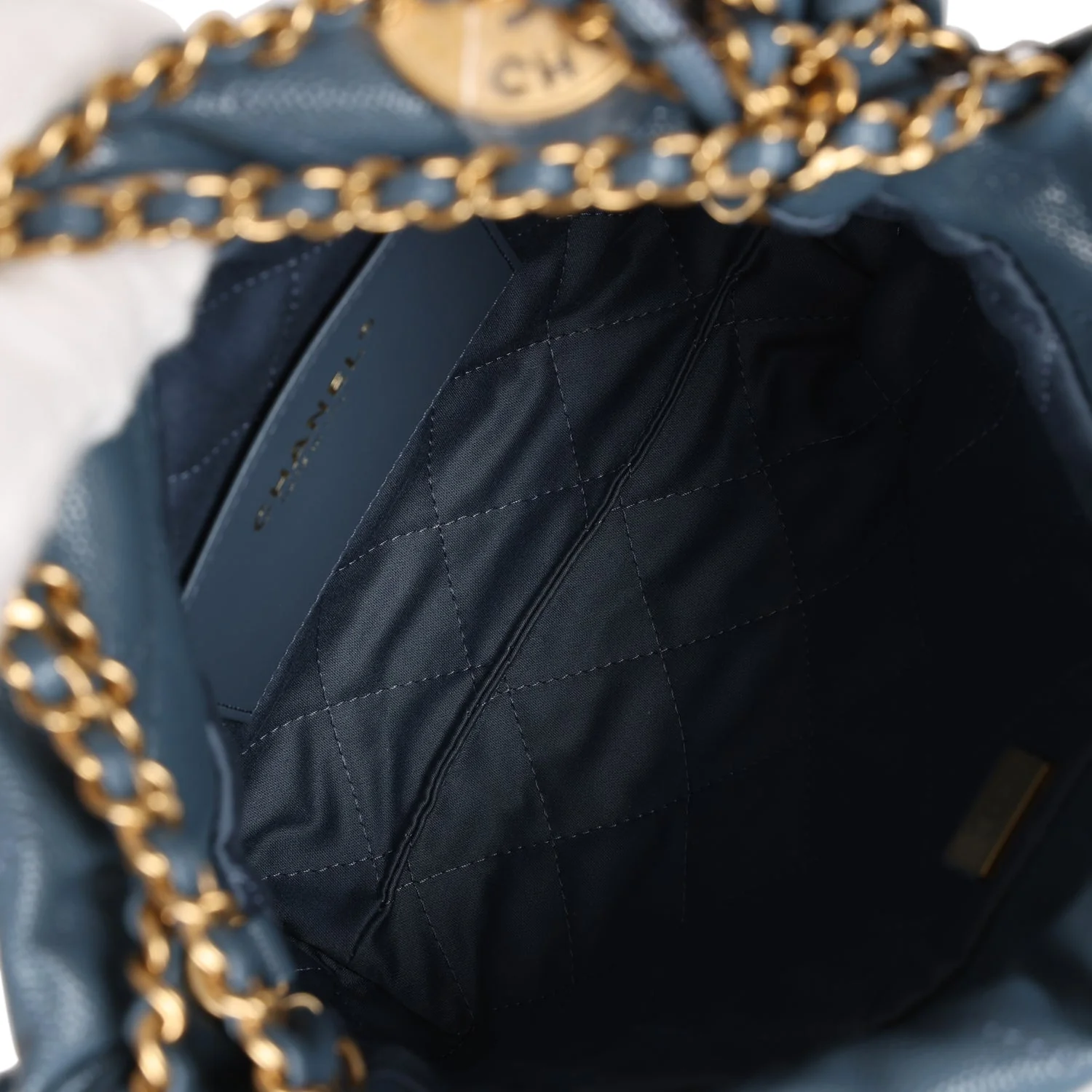 Chanel Mini 22 Bag Blue Grained Calfskin Gold Hardware