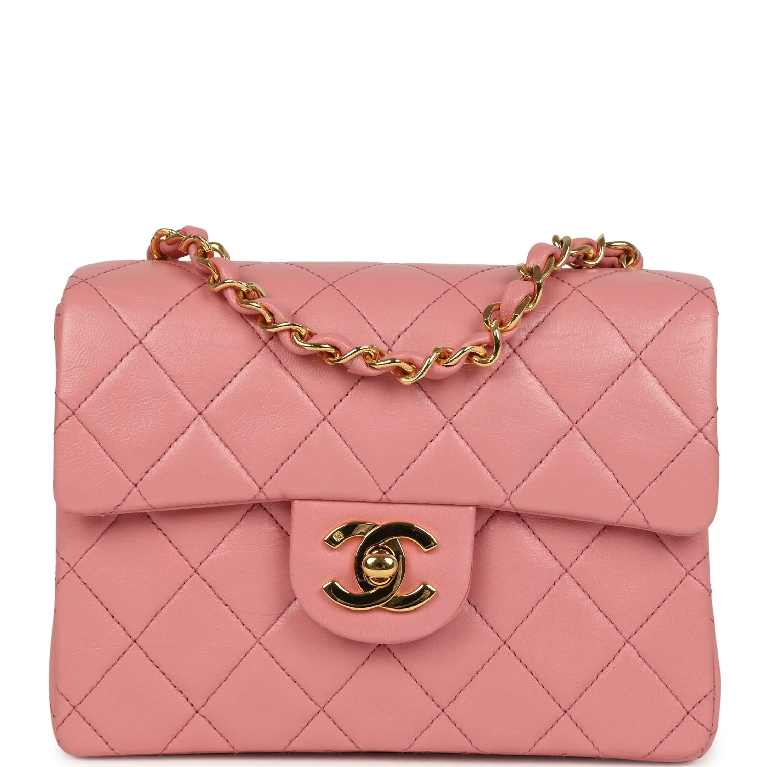 Vintage Chanel Mini Square Flap Dark Pink Lambskin Gold Hardware