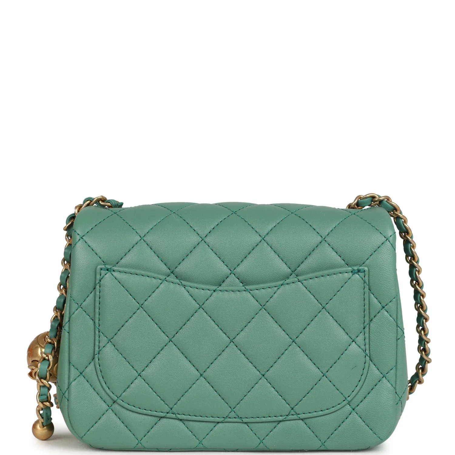 Chanel Mini Square Pearl Crush Flap Bag Green Lambskin Antique Gold Hardware
