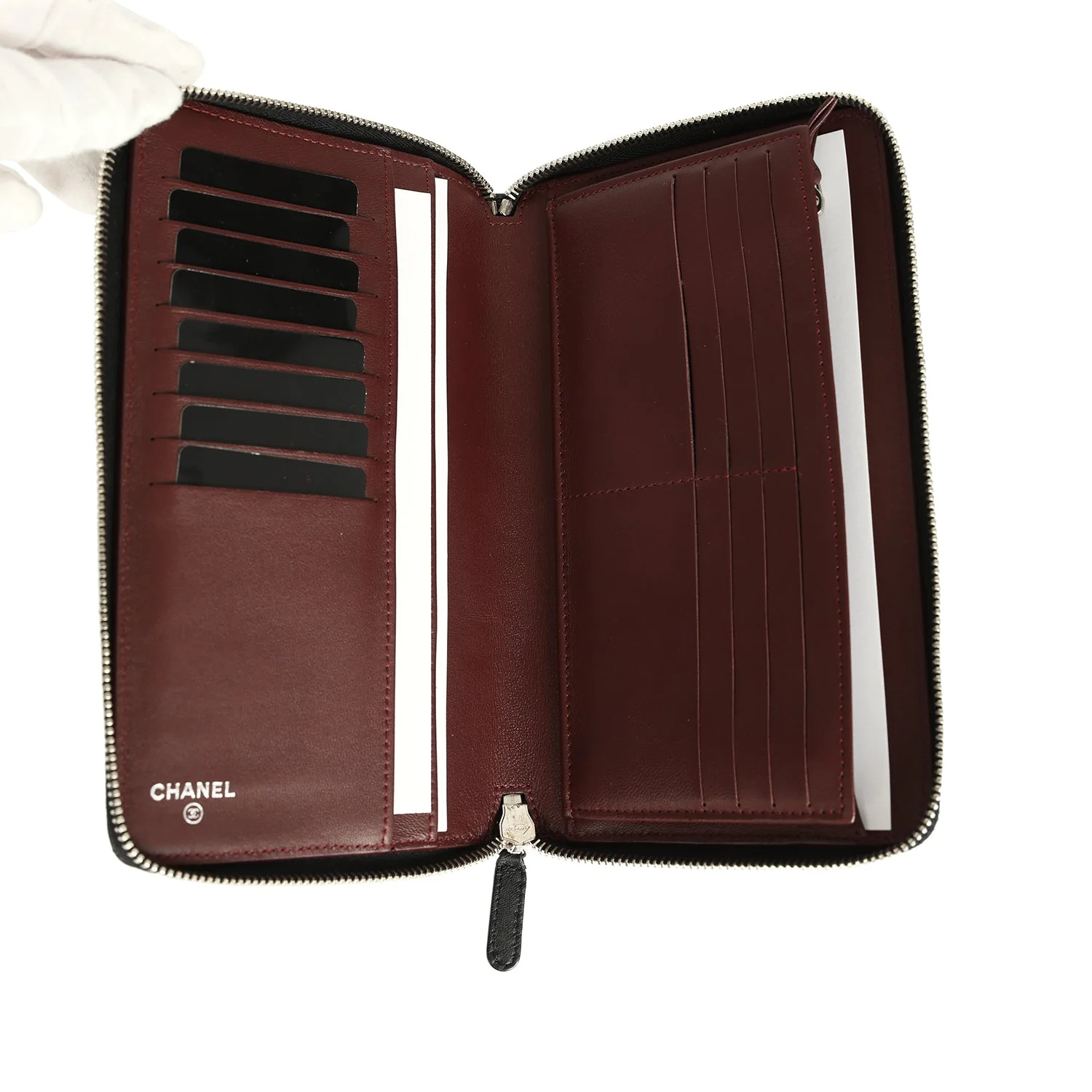 Chanel Classic Organizer Zip Wallet Black Lambskin Silver Hardware