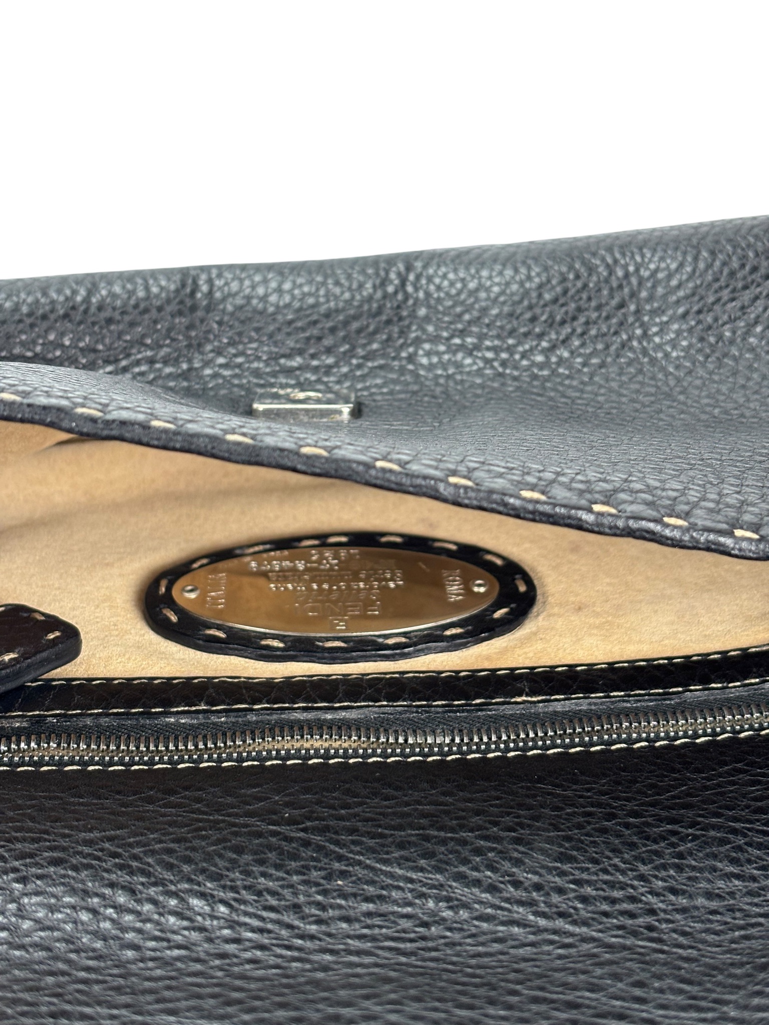 FENDI - Black Leather Selleria Baguette Bag