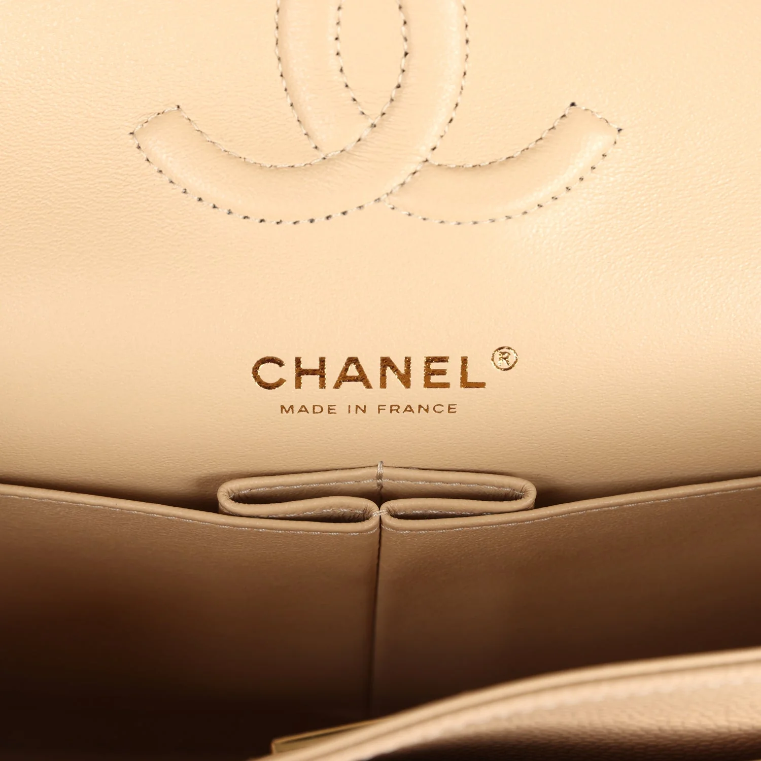 Chanel Medium Classic Double Flap Beige Caviar Gold Hardware