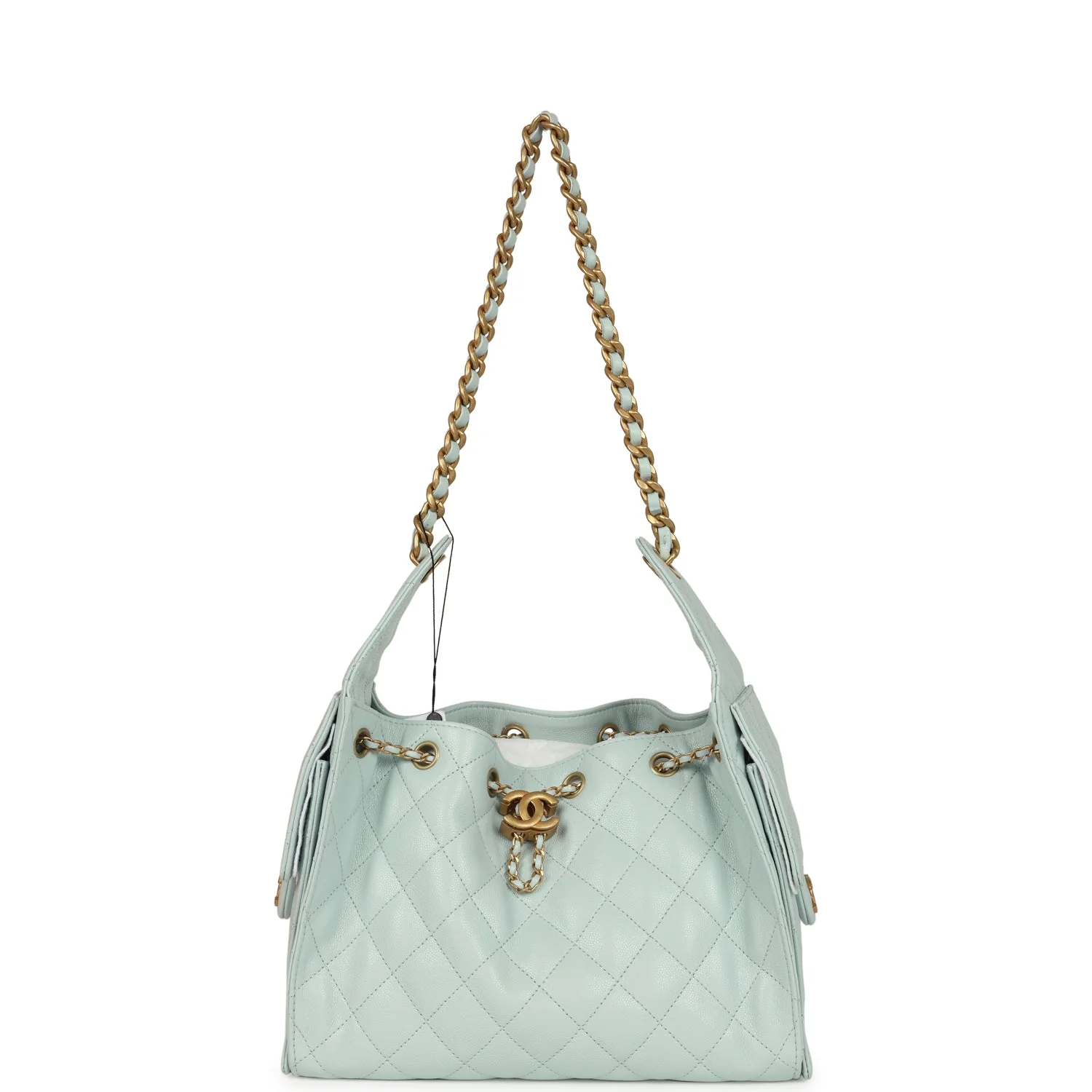 Chanel Small 25 Hobo Bag Light Blue Caviar Antique Gold Hardware
