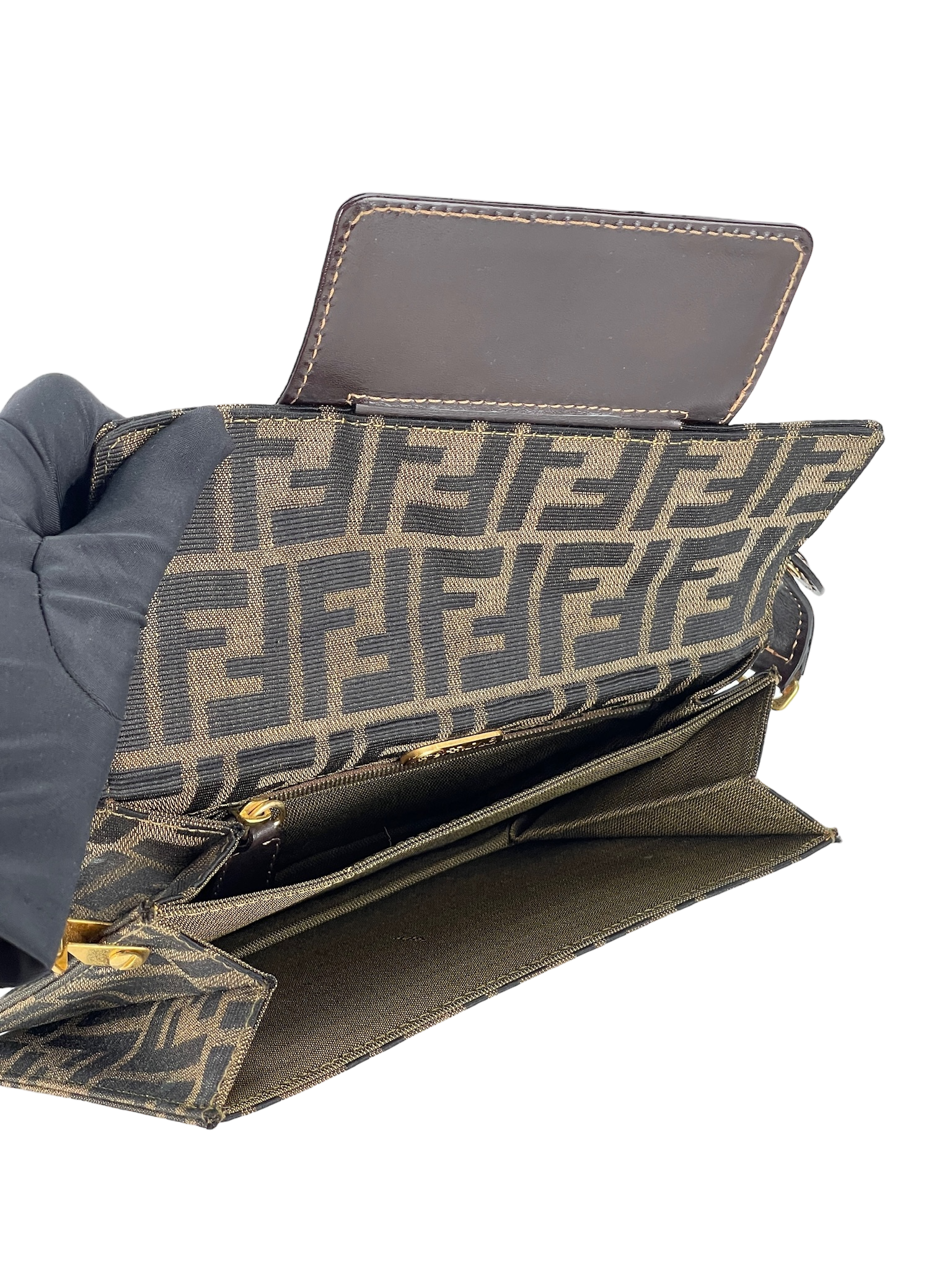 FENDI - Brown Zucca Belt Motif Shoulder Bag