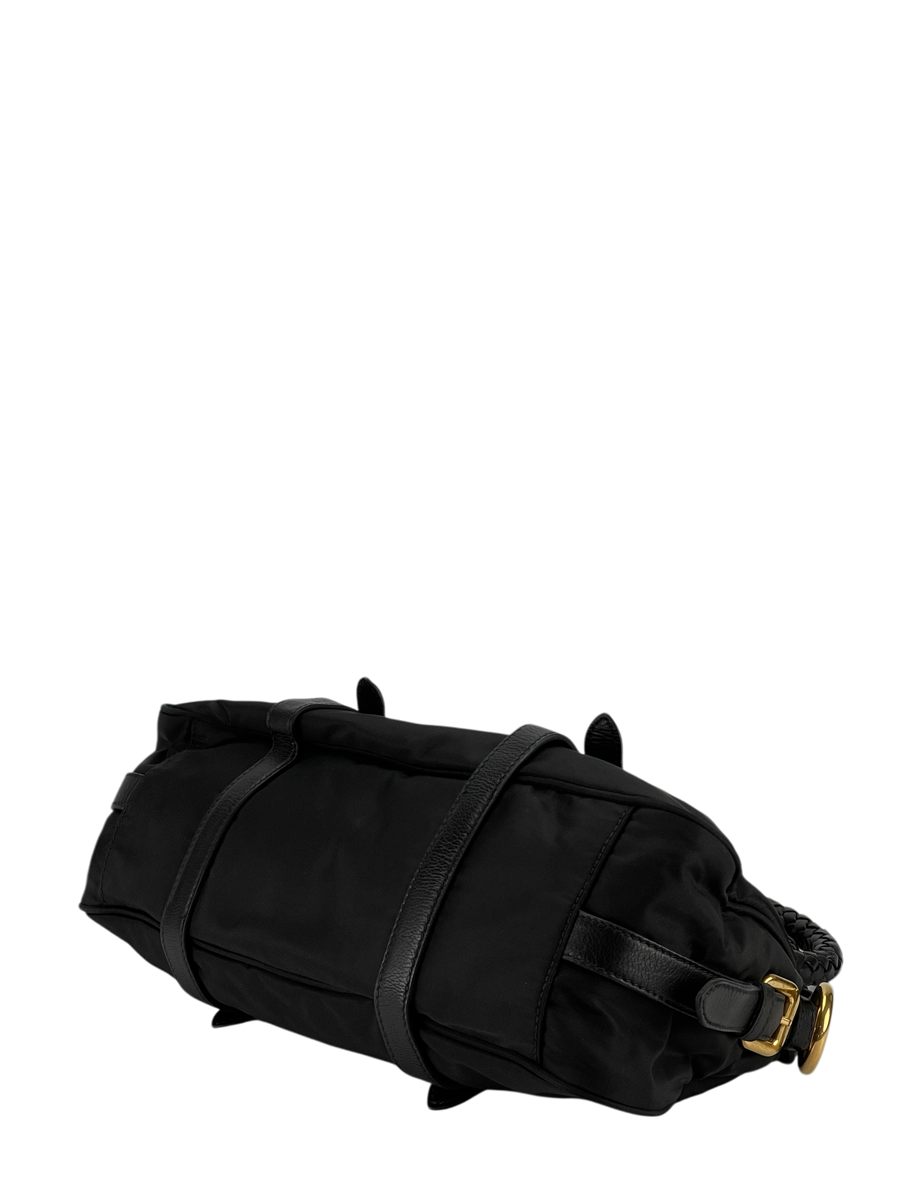 PRADA - Black Tessuto Nylon and Leather Bauletto Bag