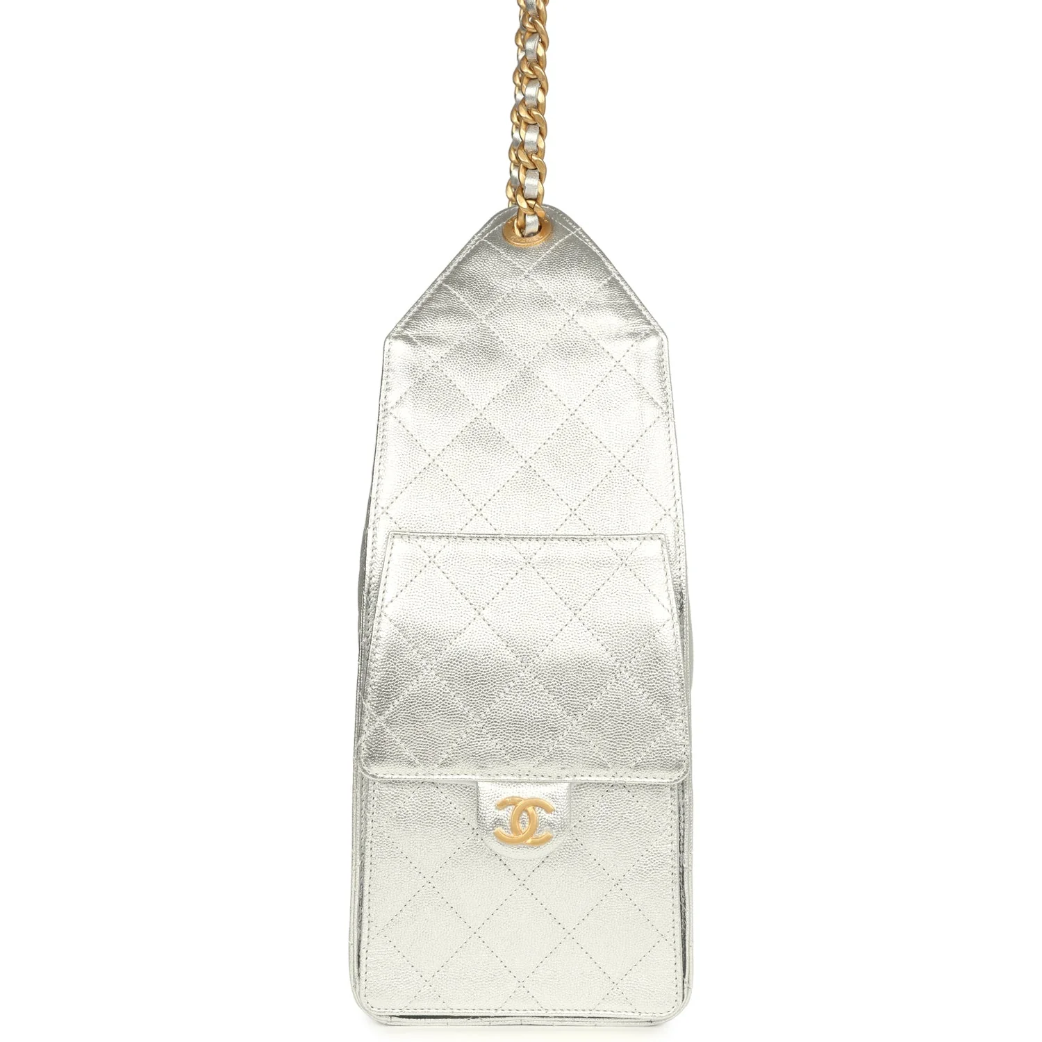 Chanel Medium 25 Hobo Bag Metallic Silver Caviar Antique Gold Hardware