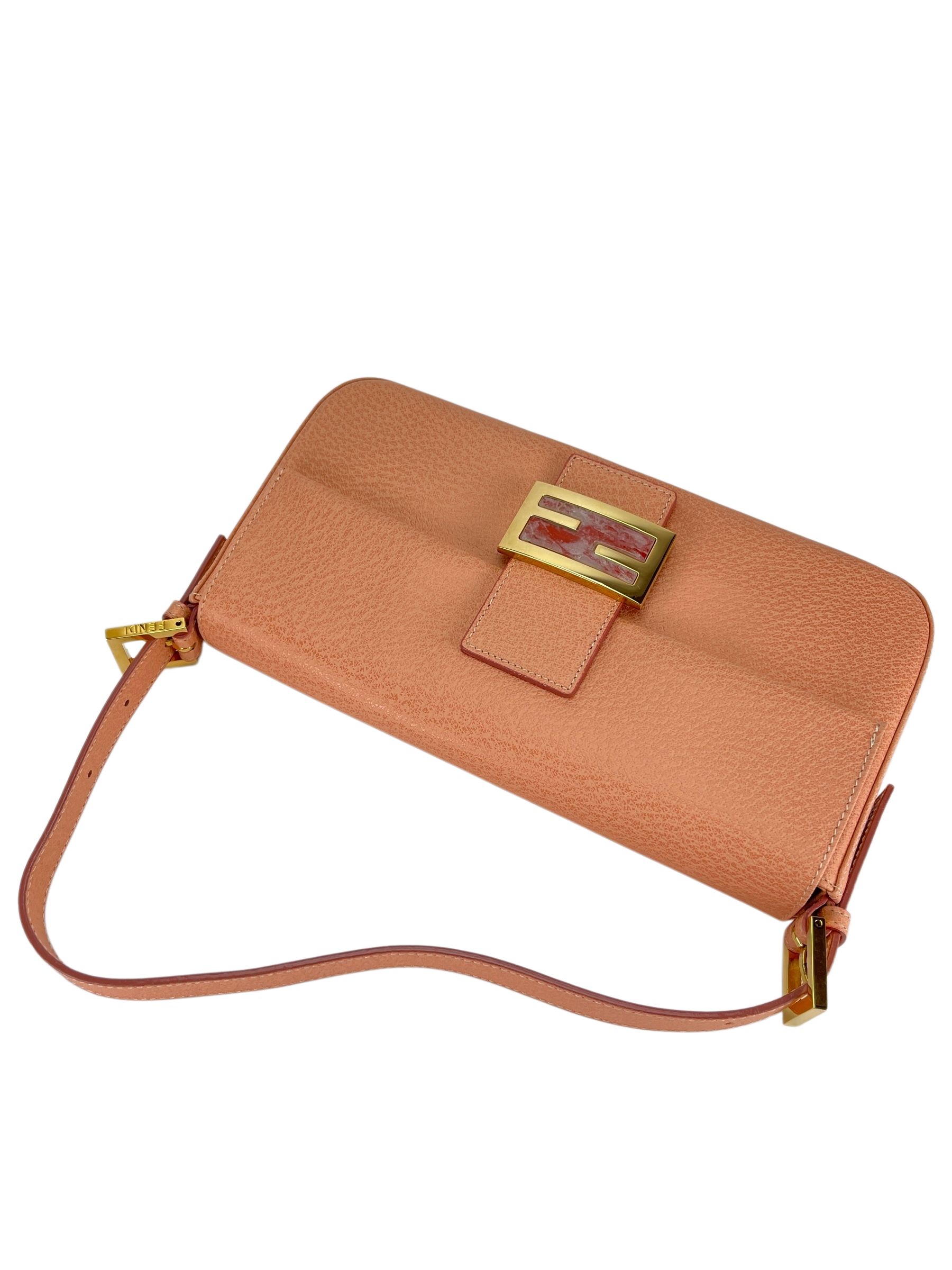 FENDI - Orange Pink Baguette Handbag Silver Hardware