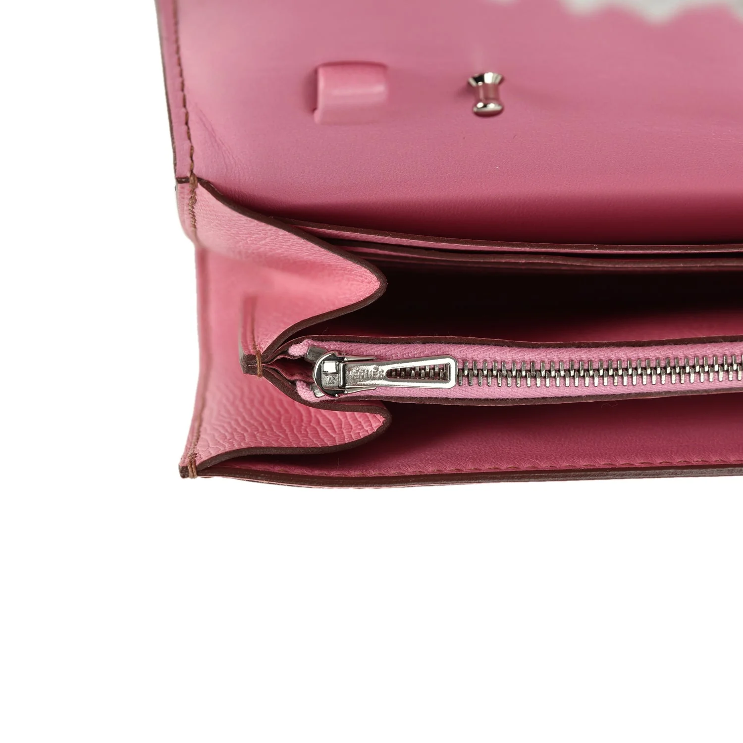 Pre-owned Hermes Constance Wallet To Go Bubblegum Epsom Palladium Hardware