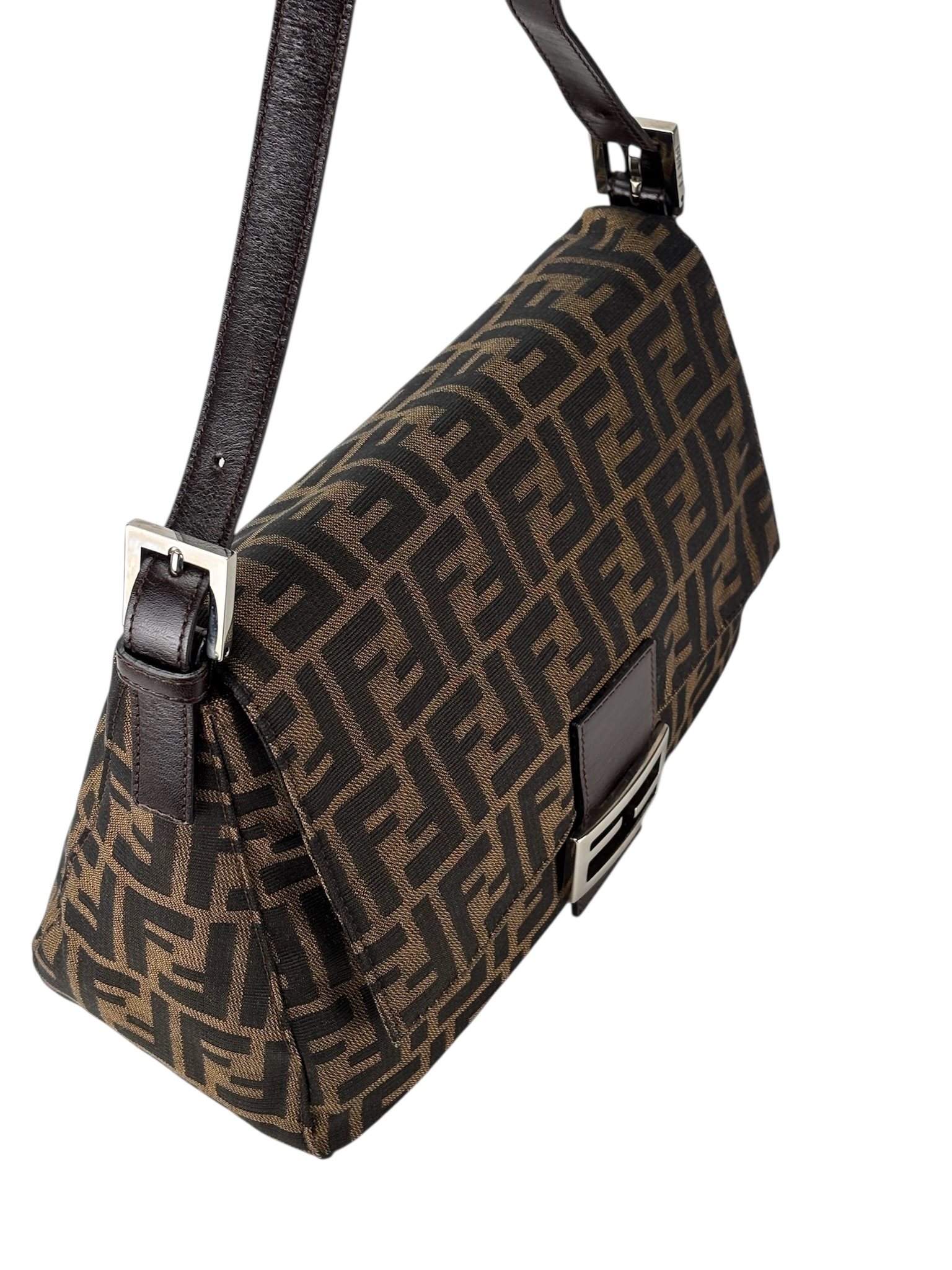 FENDI - Canvas Brown Zucca Mamma Baguette Handbag Silver Hardware