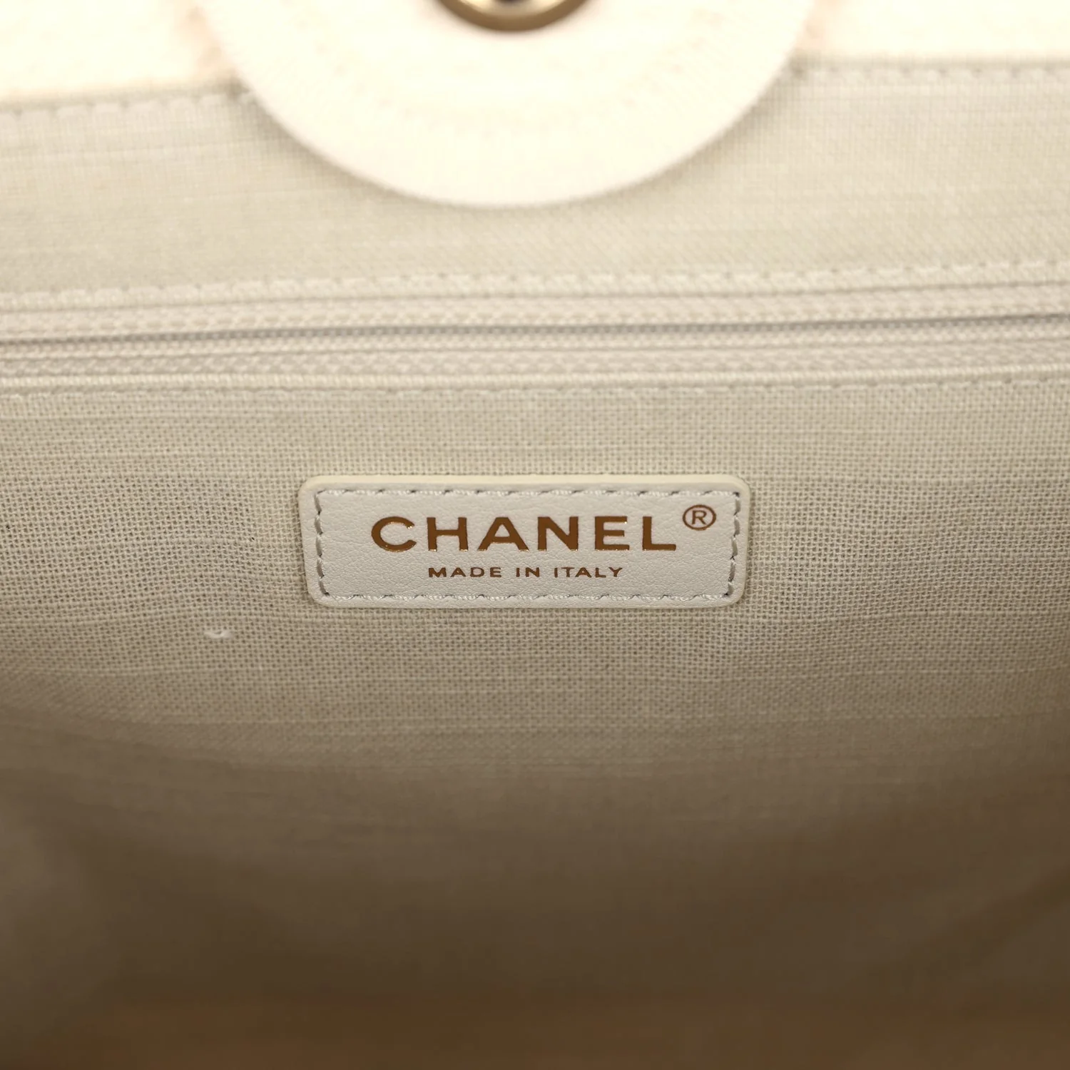 Chanel Small Deauville Shopping Tote Ivory Canvas Light Gold Hardware
