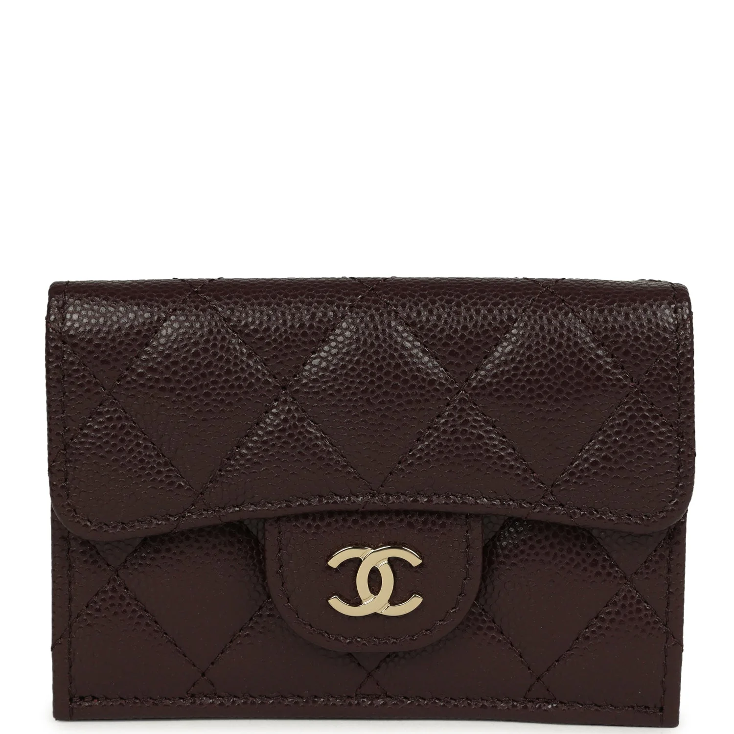 Chanel Small Classic Flap Wallet Dark Brown Shiny Caviar Light Gold Hardware