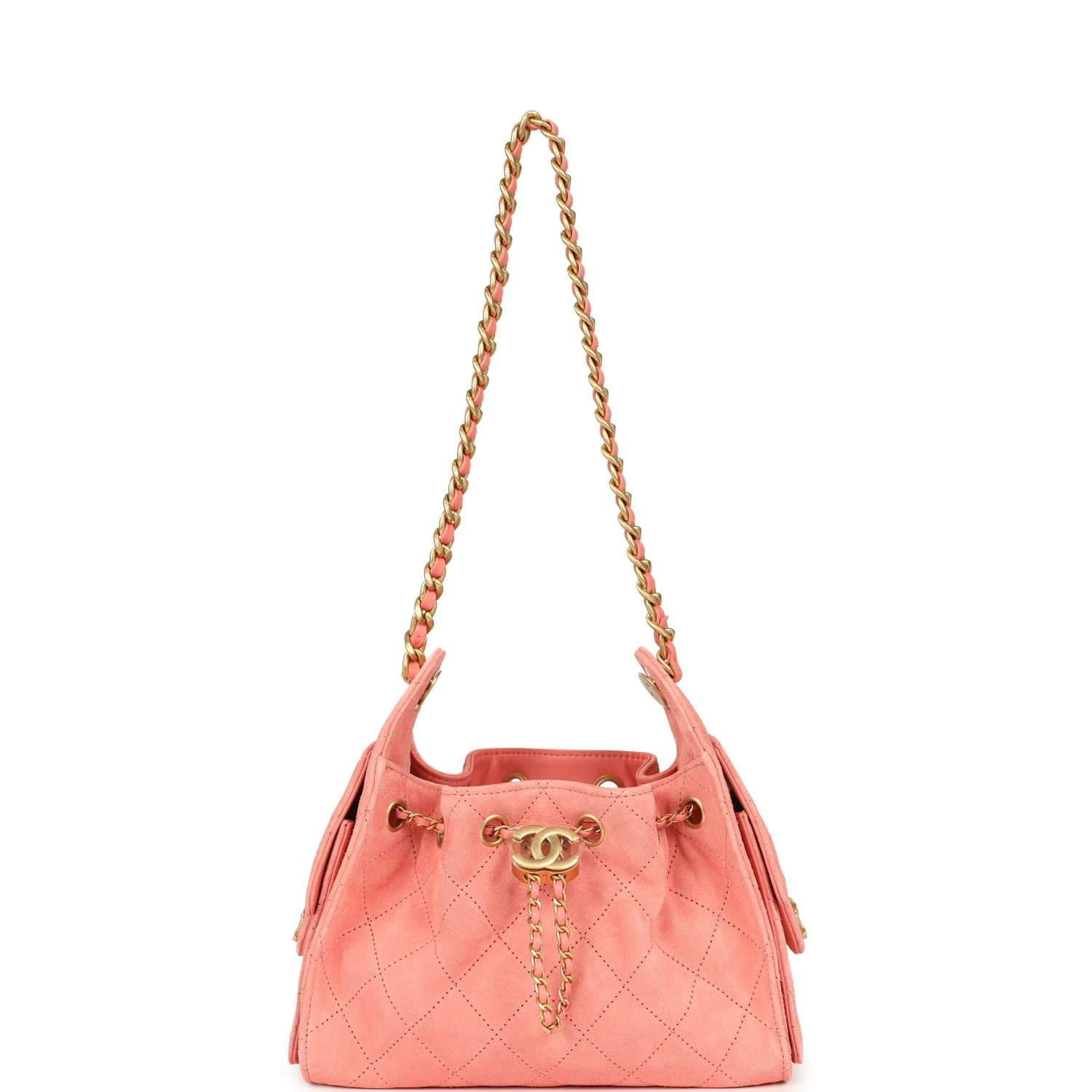 Chanel Mini 25 Hobo Bag Pink Suede Antique Gold Hardware