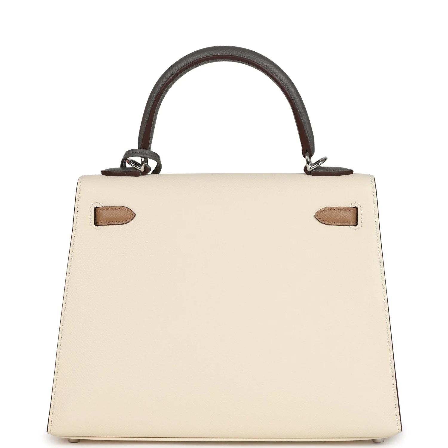 Hermes Kelly Sellier 25 Tri-Color Nata, Gris Meyer and Chai Epsom Palladium Hardware