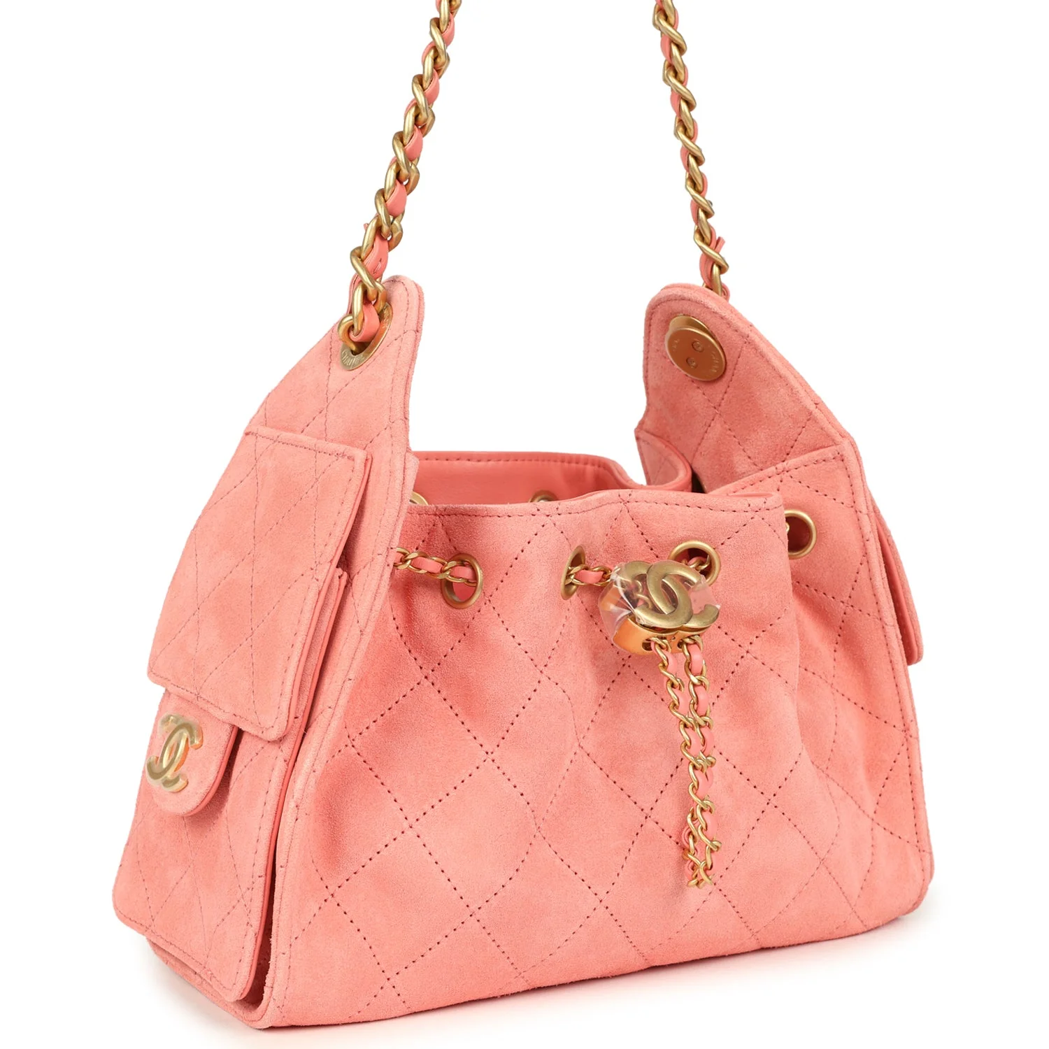 Chanel Mini 25 Hobo Bag Pink Suede Antique Gold Hardware