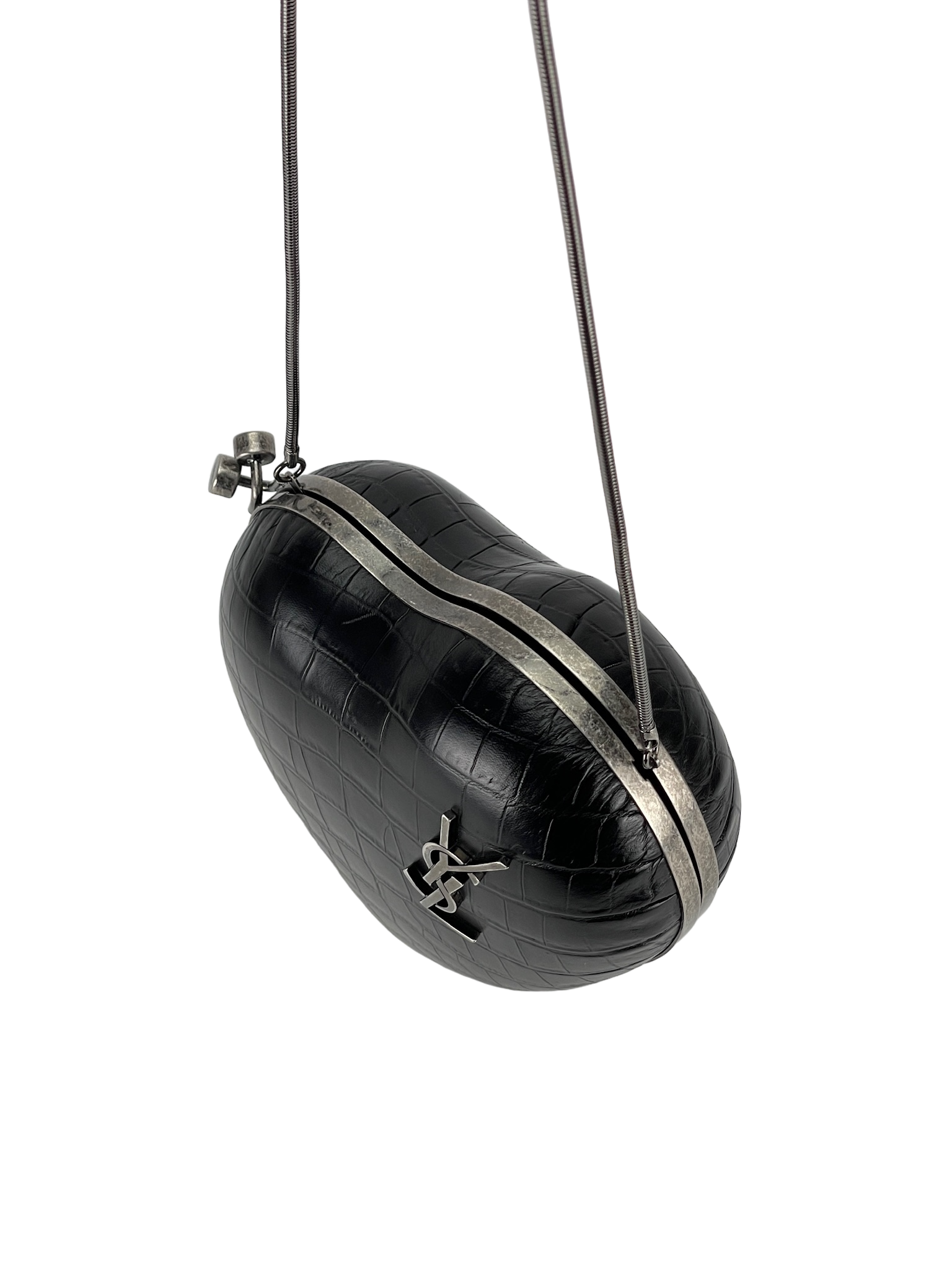 SAINT LAURENT - Crocodile Embossed Clutch Love Box Bag