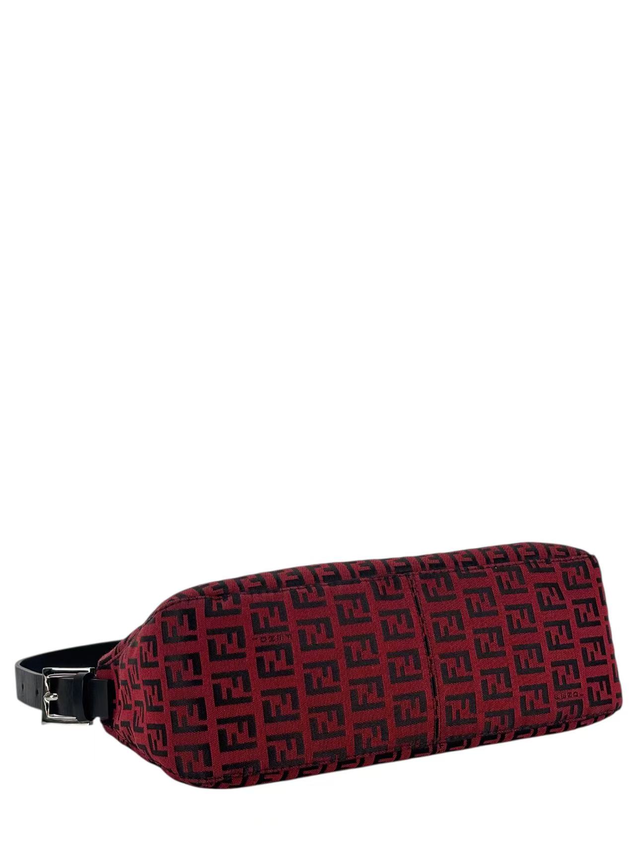 FENDI - Red Canvas Zucca Baguette Handbag Silver Hardware