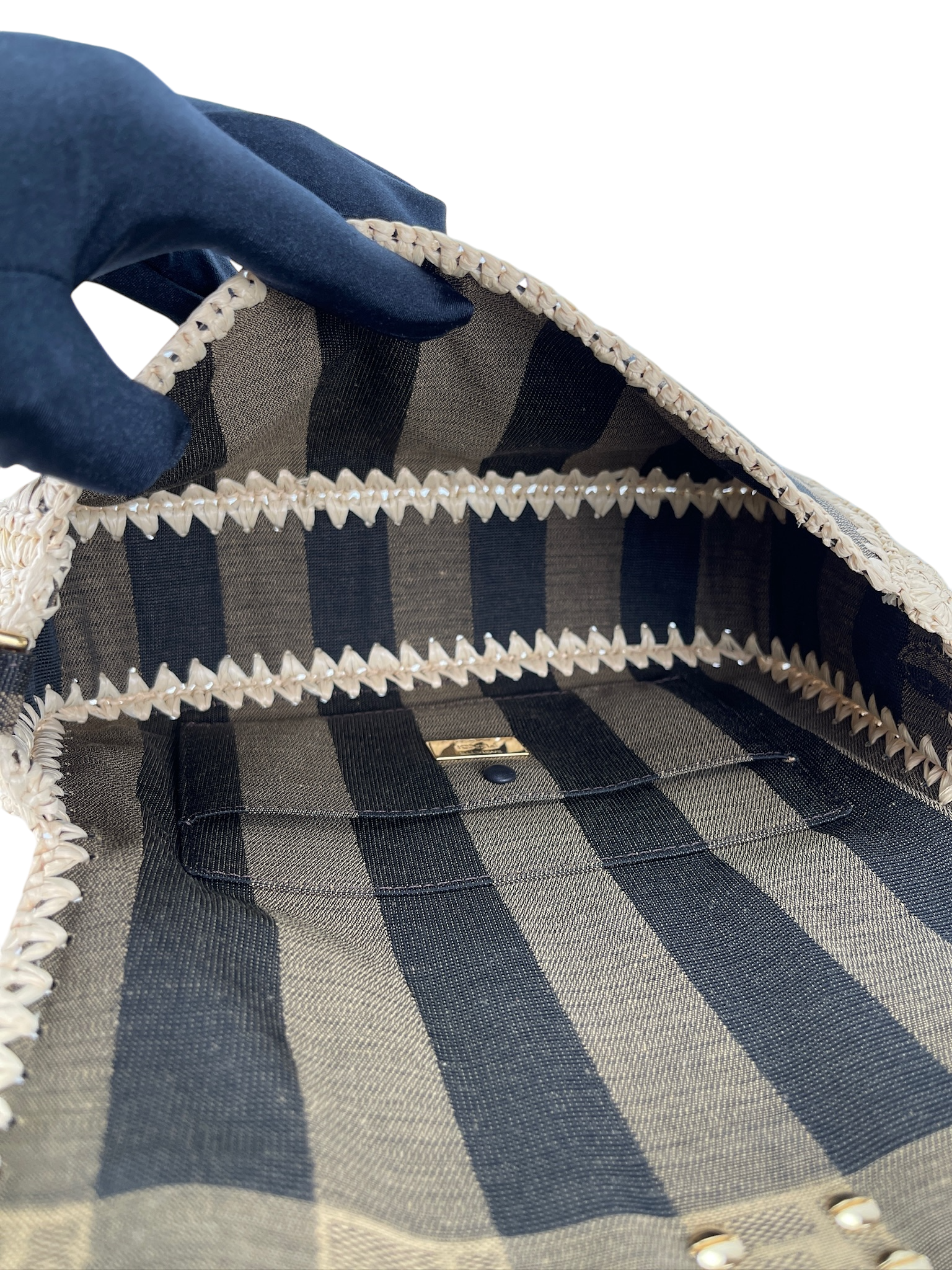 FENDI - Zucca Pecan Canvas Raffia Mamma Bucket 2Way Bag