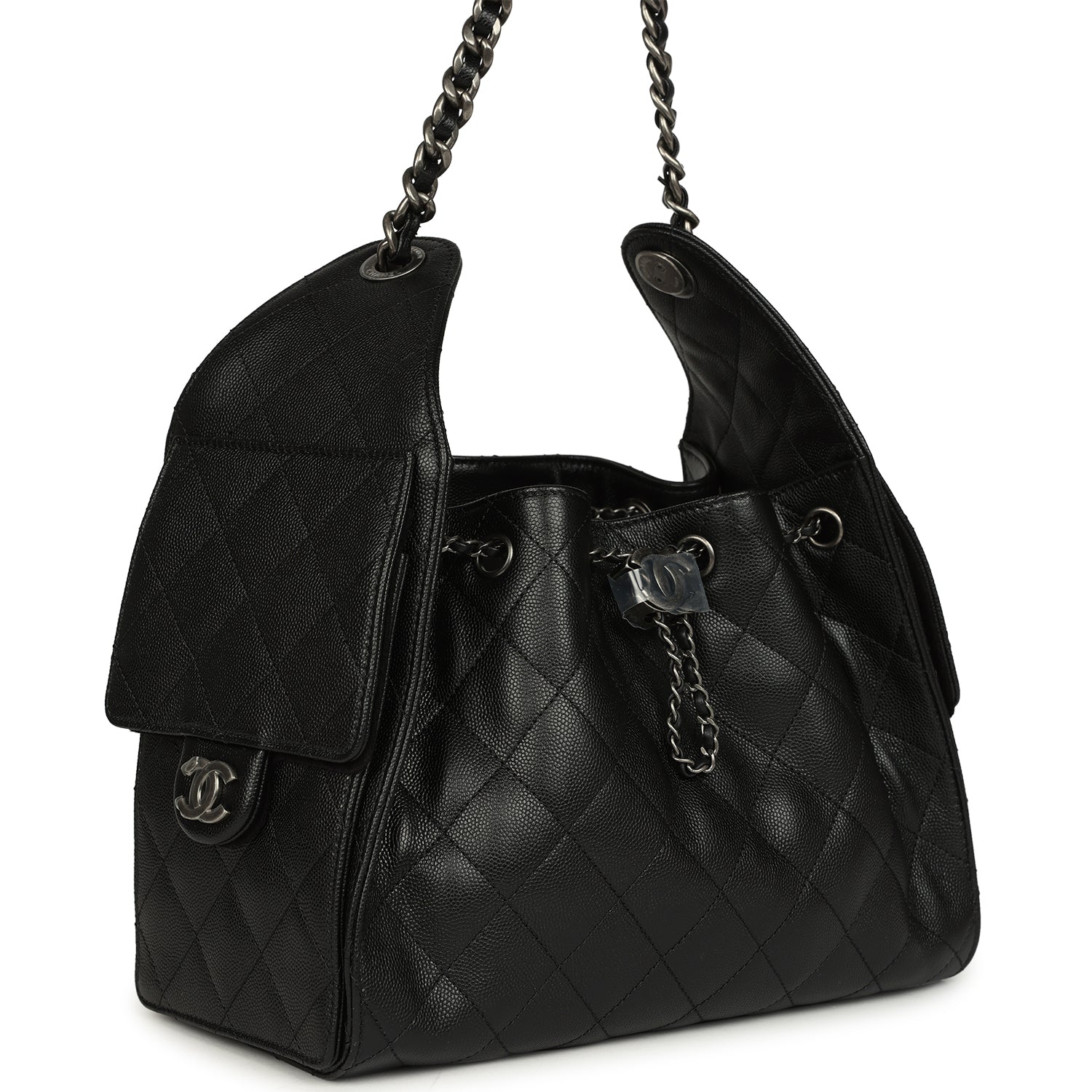 Chanel Small 25 Hobo Bag Black Shiny Caviar Aged Ruthenium Hardware