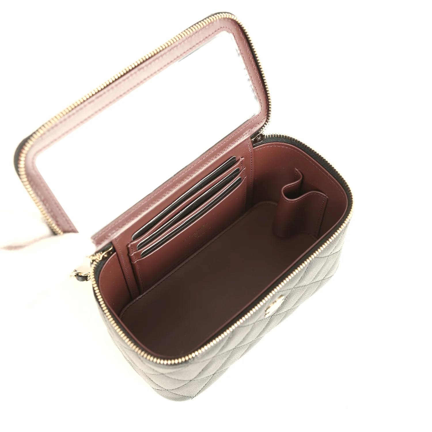 Chanel Small Classic Vanity Case Black Shiny Caviar Light Gold Hardware