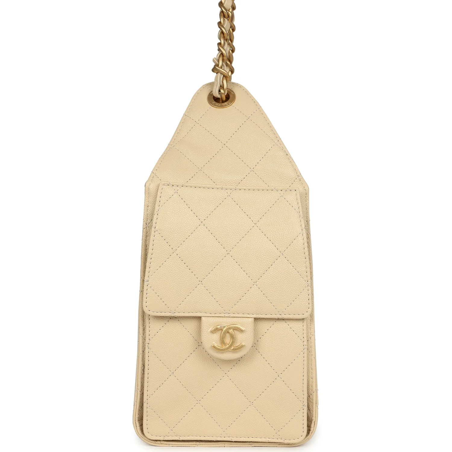 Chanel Small 25 Hobo Bag Light Beige Caviar Antique Gold Hardware